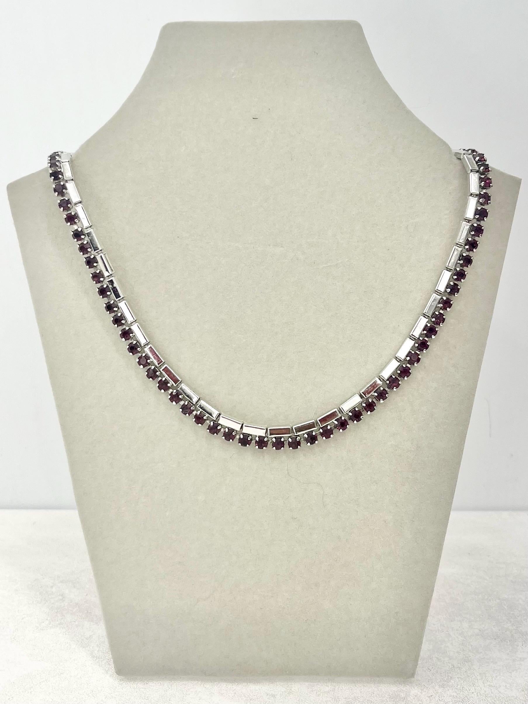 Vintage Silver Tone Amethyst Diamante Crystal Collar Necklace 1960’s Beautiful Sparkles 16” Long with a 2” Extender Chain MillyOliverVintage