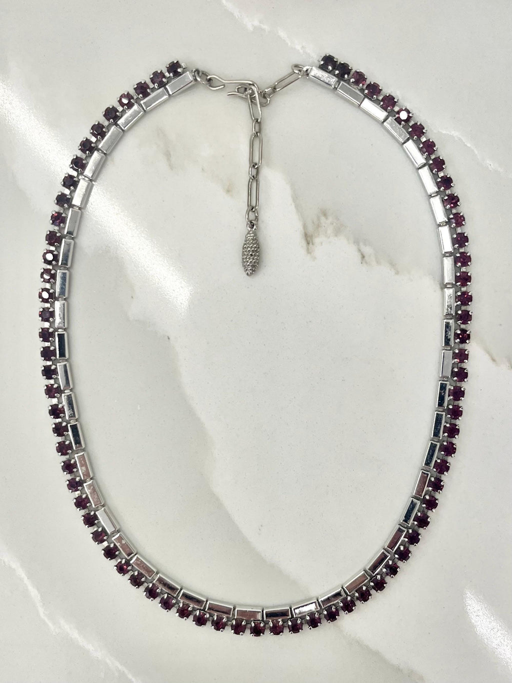 Vintage Silver Tone Amethyst Diamante Crystal Collar Necklace 1960’s Beautiful Sparkles 16” Long with a 2” Extender Chain MillyOliverVintage