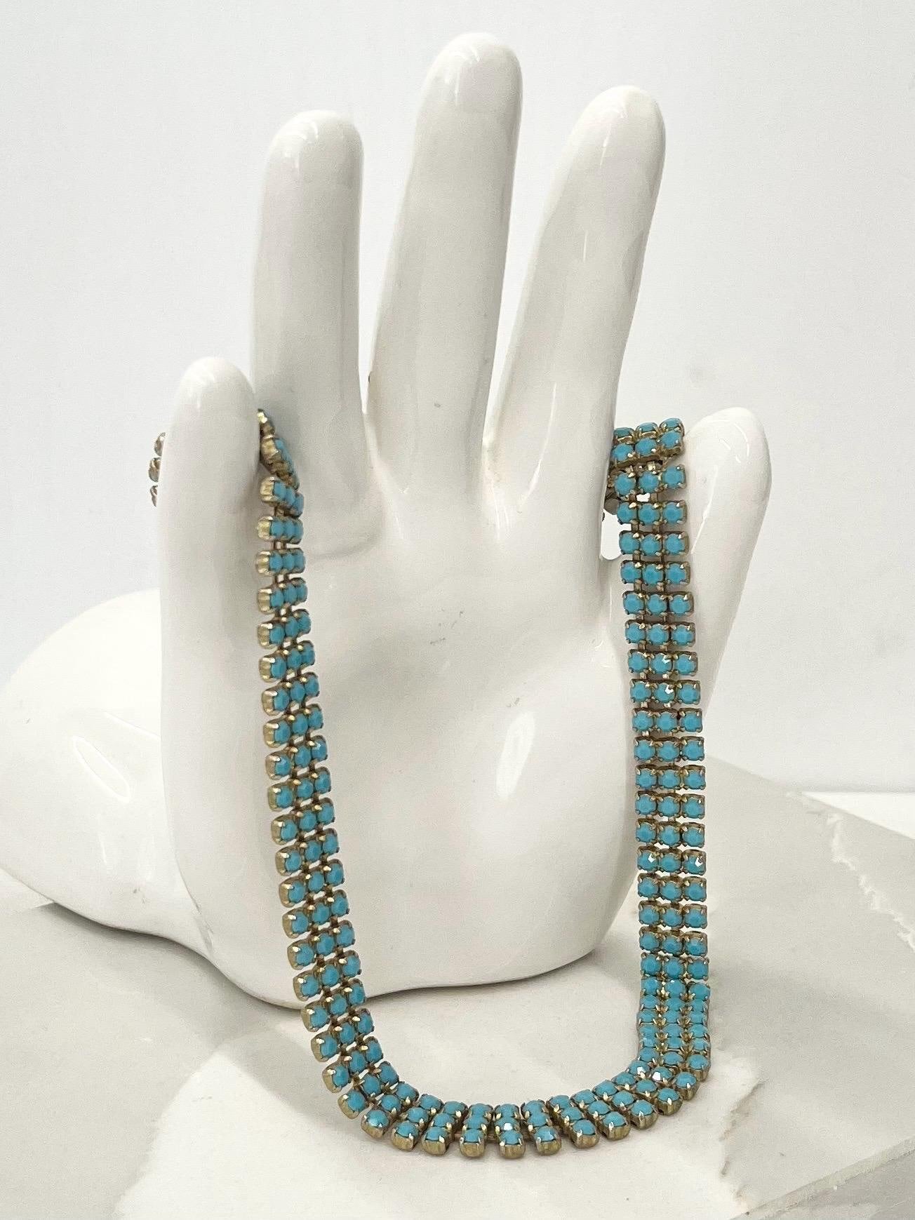 Vintage 1960’s - 1970’s Gold Tone Turquoise Diamante Crystal Cleopatra Style Necklace MillyOliverVintage