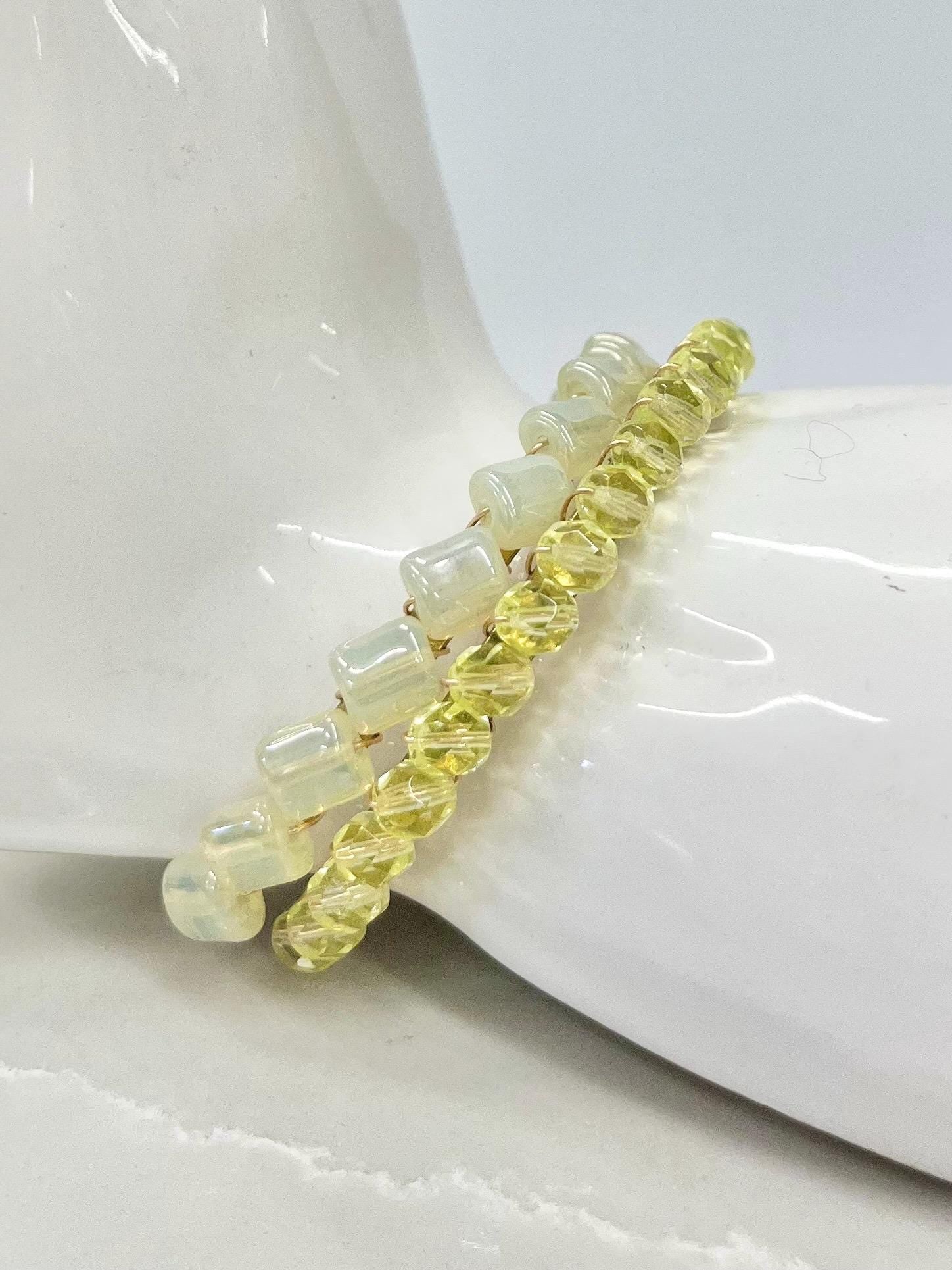 Uranium Glass Bead Bangle Duo UV Reactive Glowing Jewellery - by Milly Oliver MillyOliverVintage