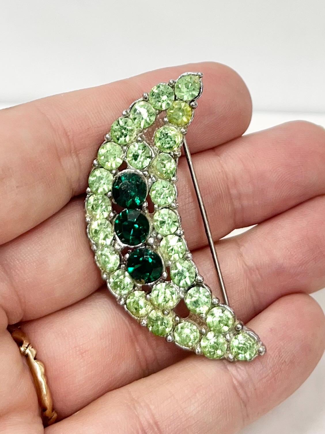 Vintage Green Uranium Glass Crystal Moon Brooch Silver Tone with a UV Reactive Glow UV Jewellery Large Statement Brooch MillyOliverVintage
