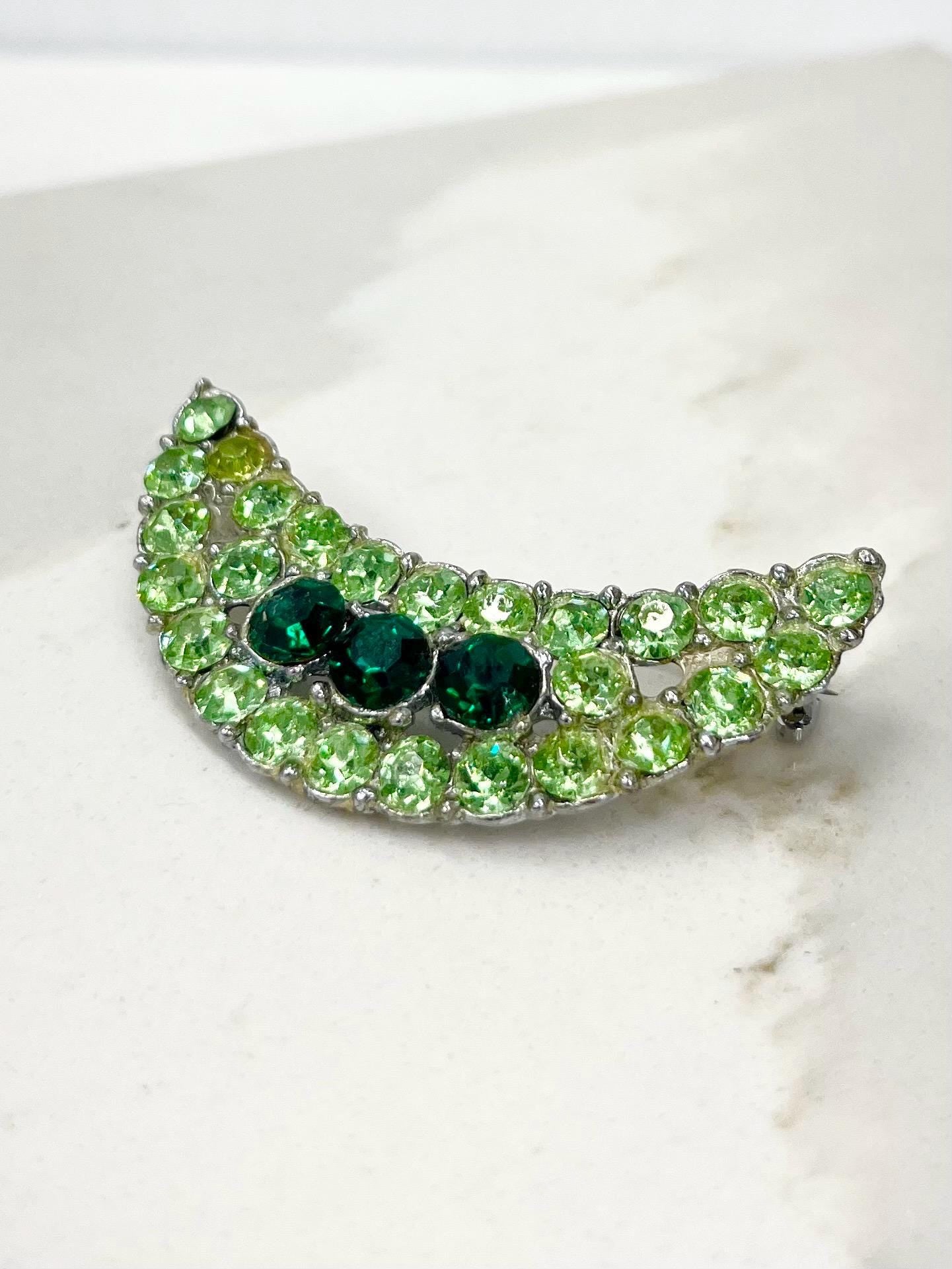 Vintage Green Uranium Glass Crystal Moon Brooch Silver Tone with a UV Reactive Glow UV Jewellery Large Statement Brooch MillyOliverVintage