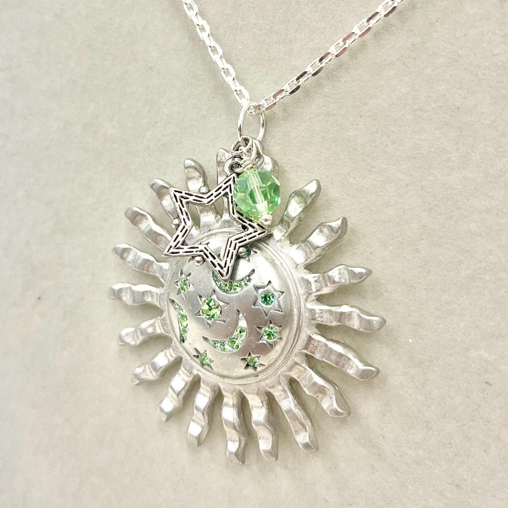 Uranium Glass Crystal Sun & Moon Pendant with Vintage Uranium Swarovski Crystal Elements in a Silver Tone Setting MillyOliverVintage