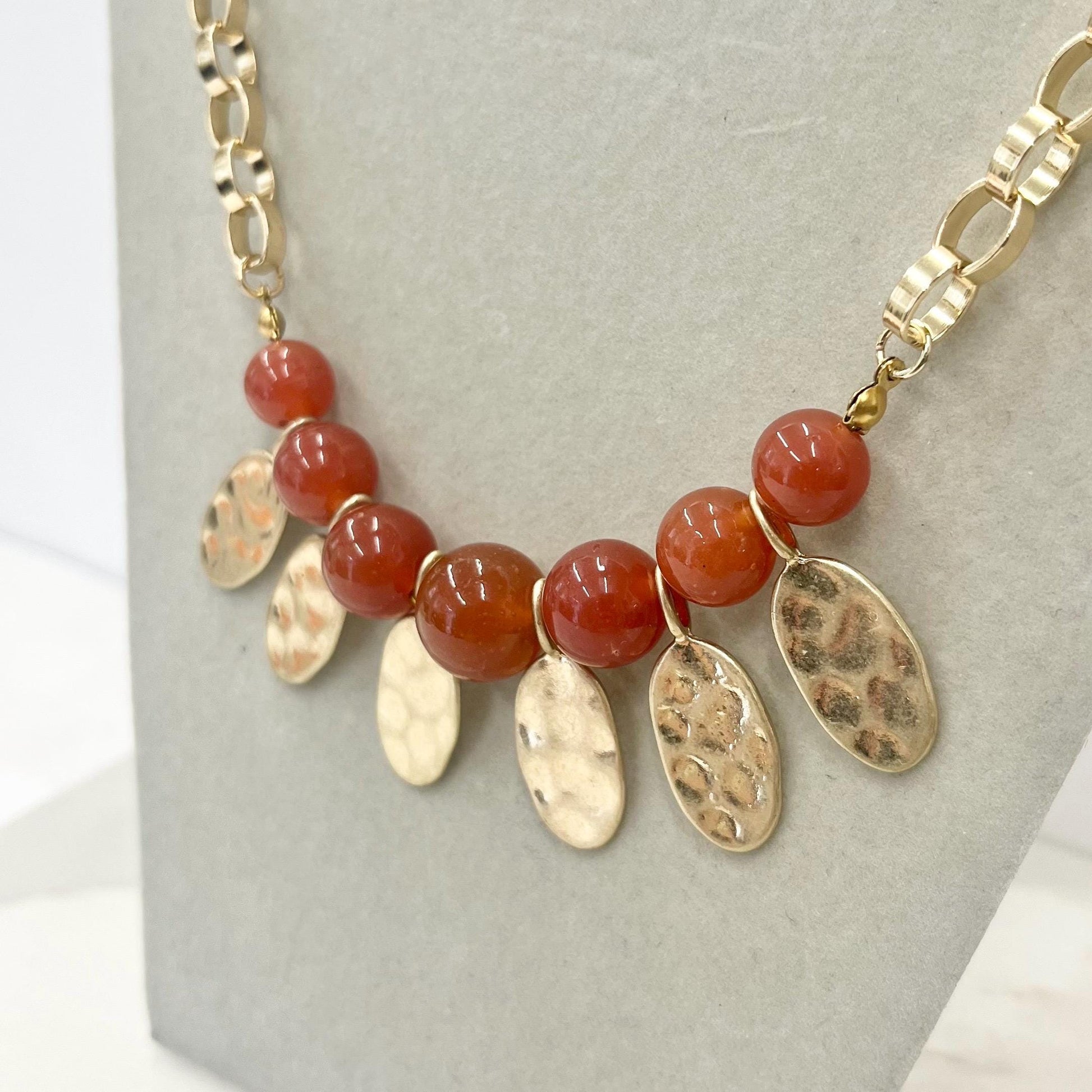 Orange Carnelian Glass Uranium Glass Gold Plated Chain Necklace UV Reactive Glow MillyOliverVintage