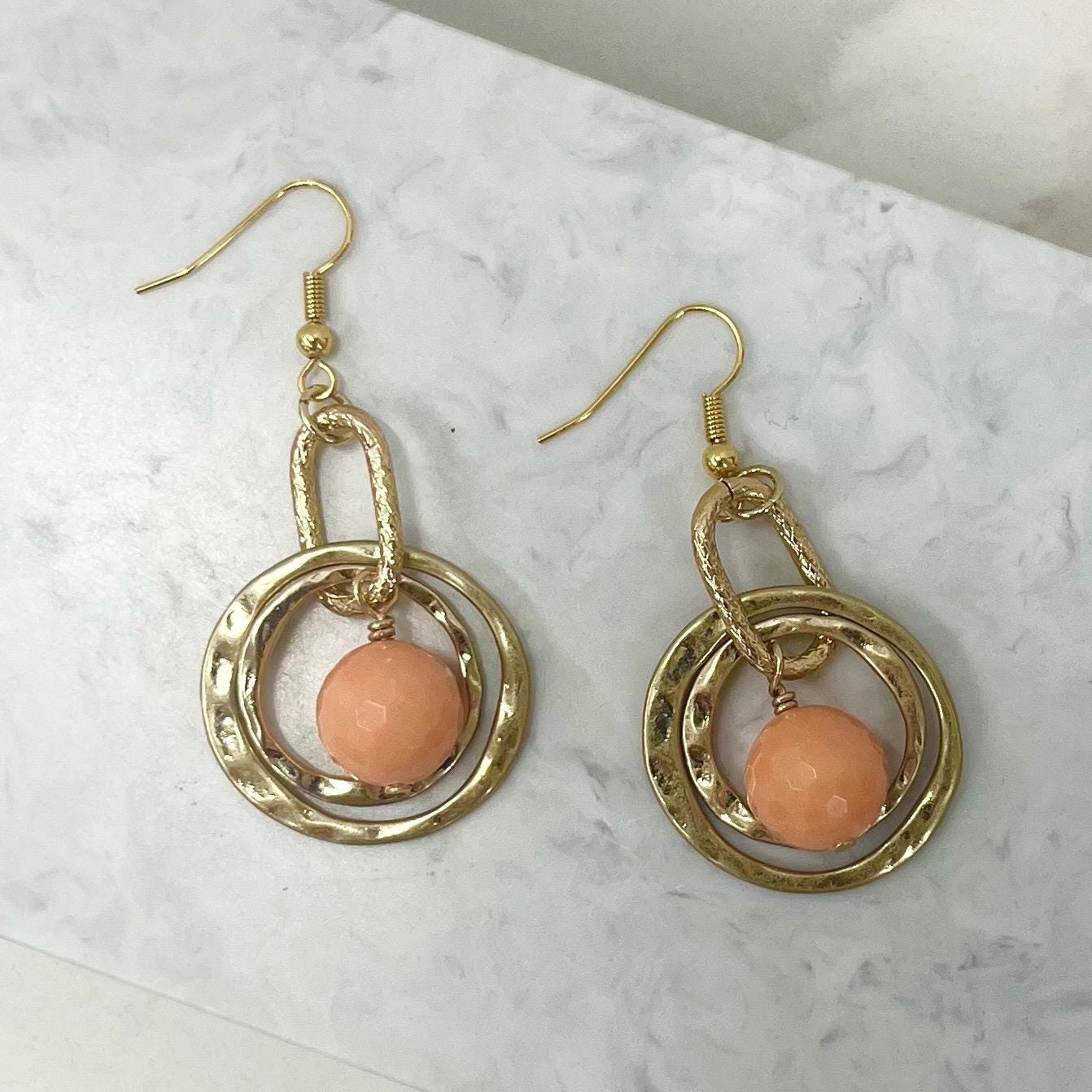 Faceted Pink Coral Bead Drop Earrings Gold Plate - Milly Oliver MillyOliverVintage
