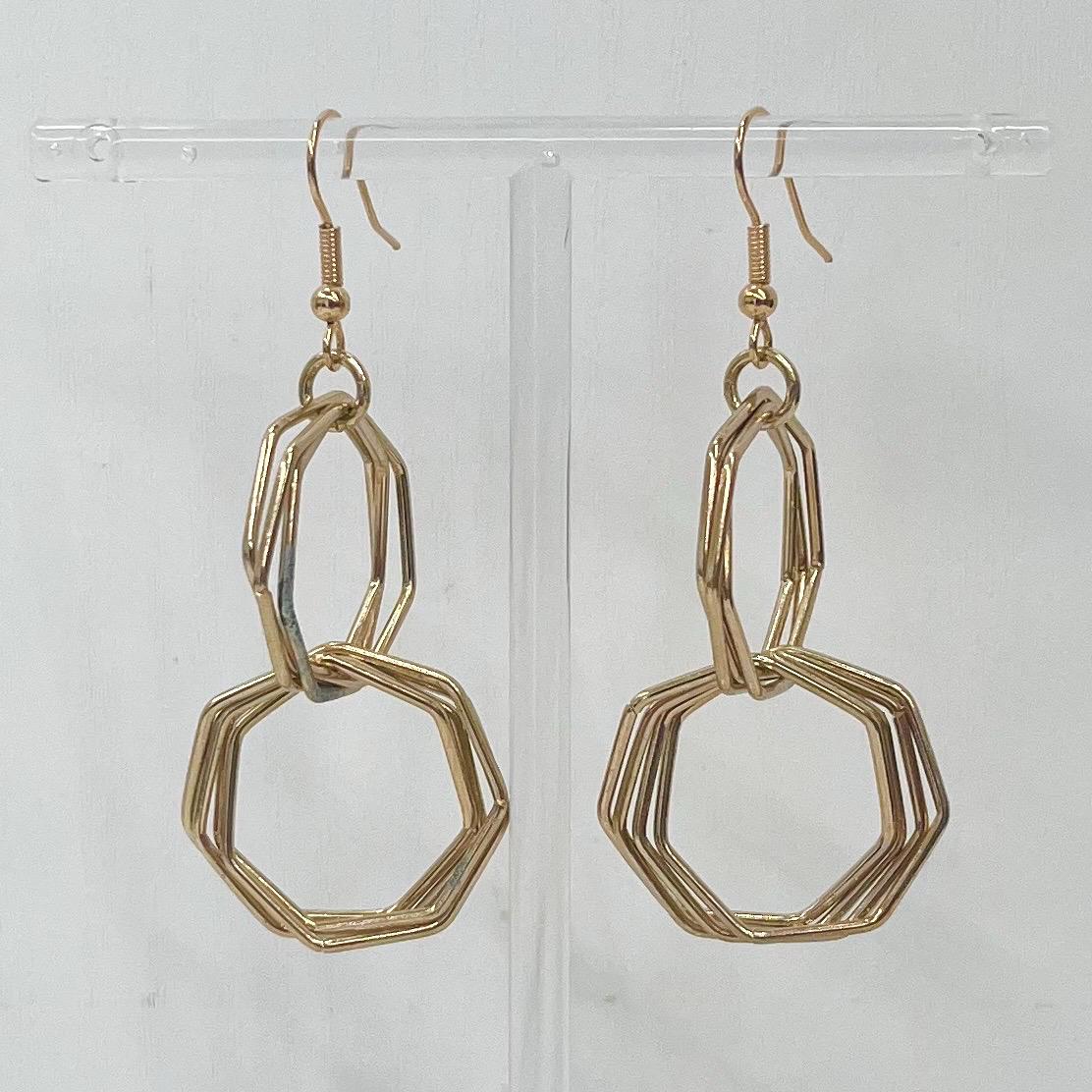 Contemporary Hexagon Hoop Gold Plated Earrings - Milly Oliver MillyOliverVintage