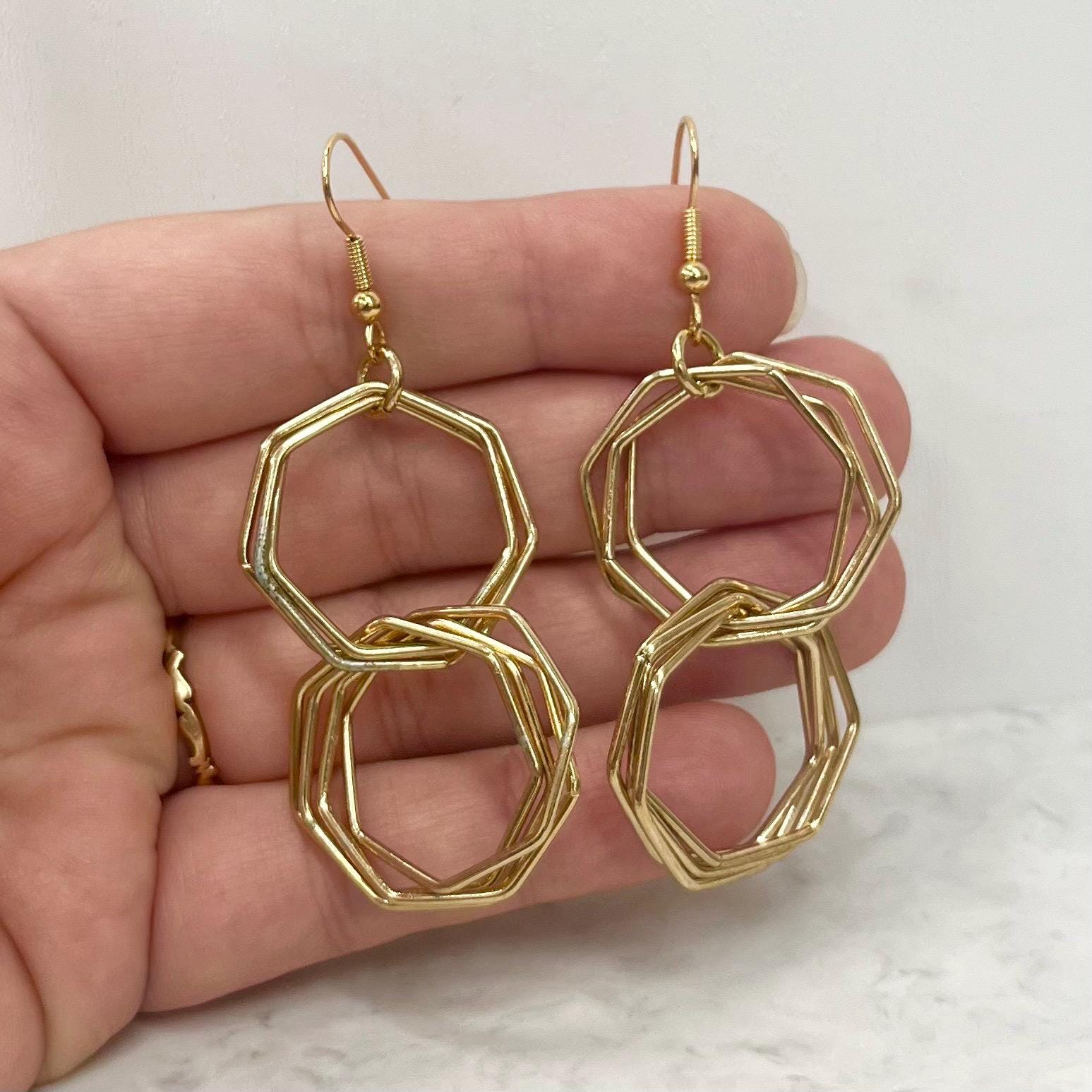 Contemporary Hexagon Hoop Gold Plated Earrings - Milly Oliver MillyOliverVintage
