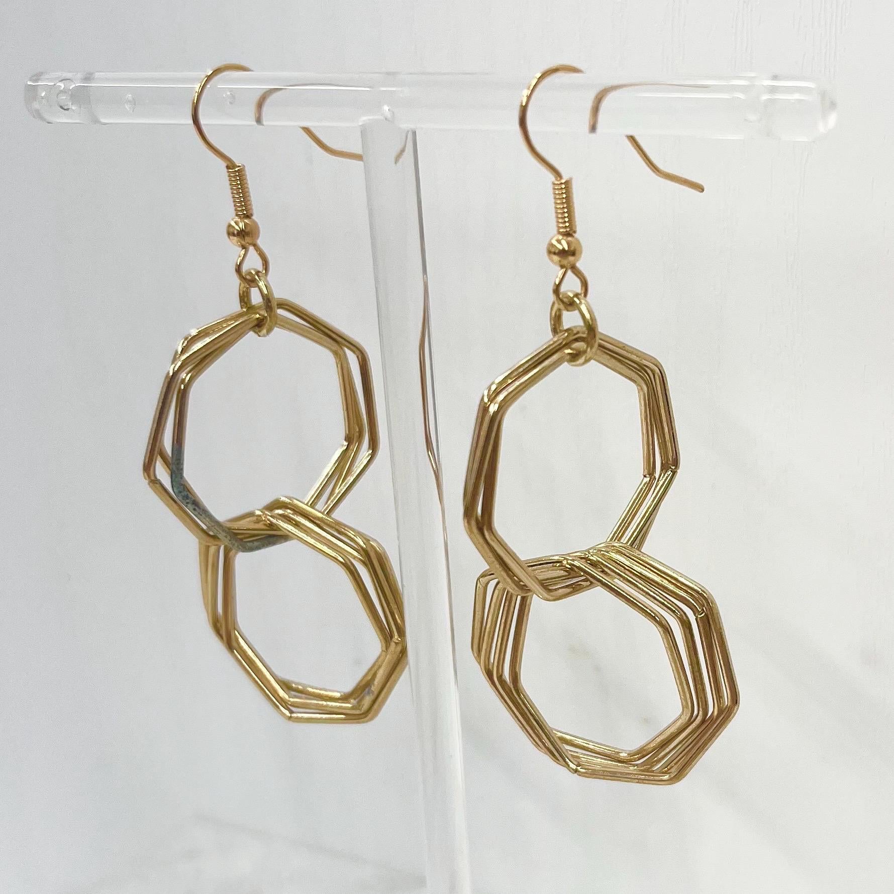 Contemporary Hexagon Hoop Gold Plated Earrings - Milly Oliver MillyOliverVintage