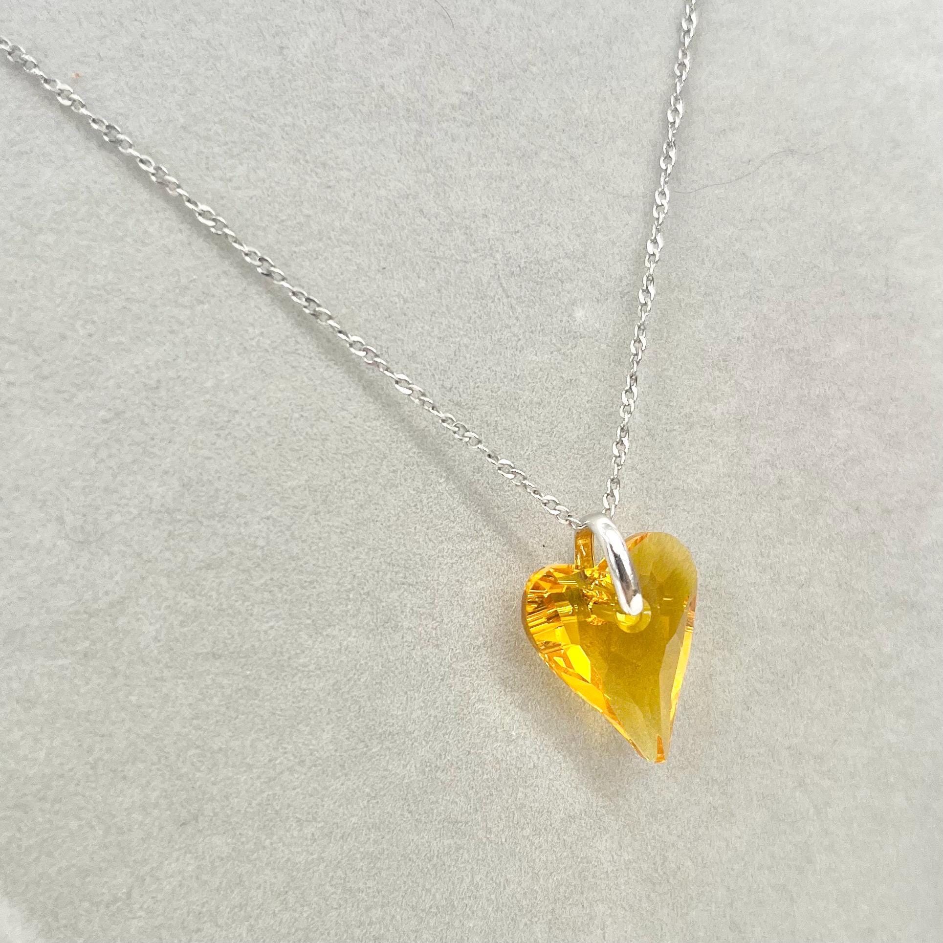 Sterling Silver Swarovski Crystal Sunflower Wild Heart Pendant Necklace MillyOliverVintage