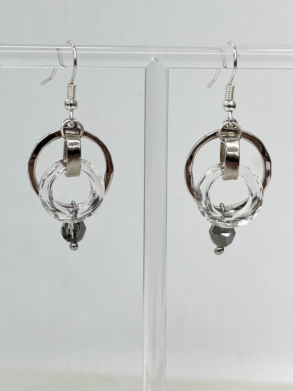 Swarovski Crystal Circle & Silver Plate Earrings - for Pierced Ears - by Milly Oliver MillyOliverVintage