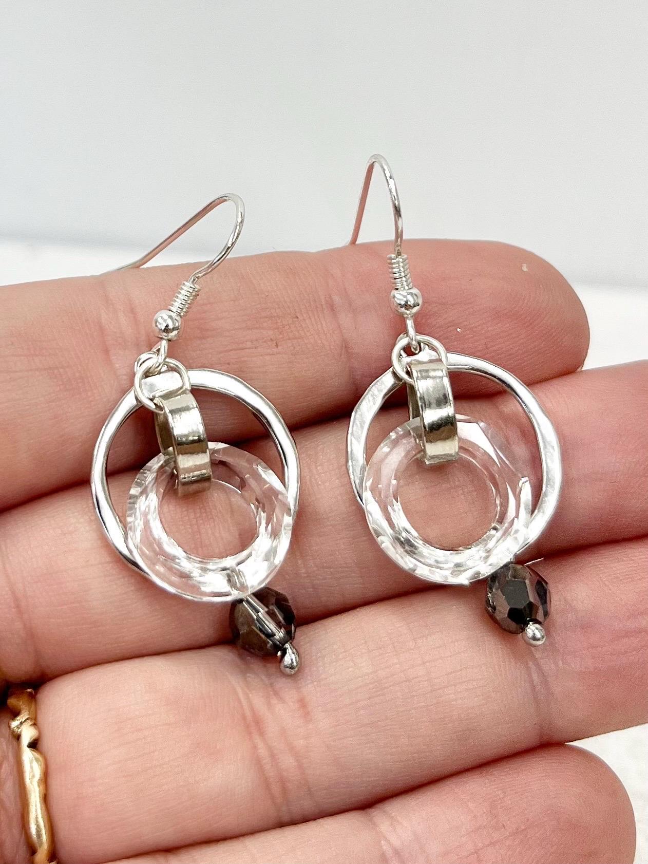 Swarovski Crystal Circle & Silver Plate Earrings - for Pierced Ears - by Milly Oliver MillyOliverVintage
