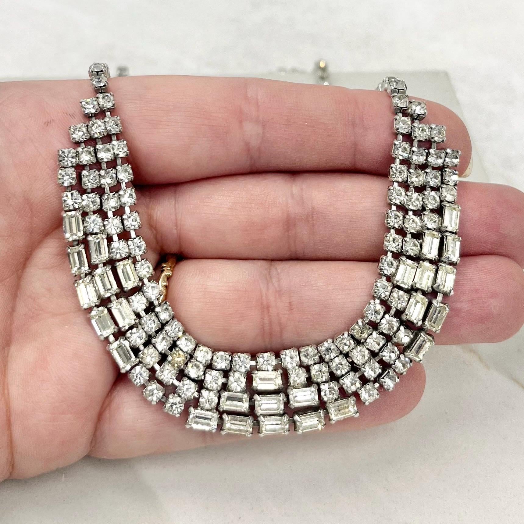 Vintage Silver Tone Clear Crystal Paste Diamante Collar Necklace 1950’s - 1960’s MillyOliverVintage