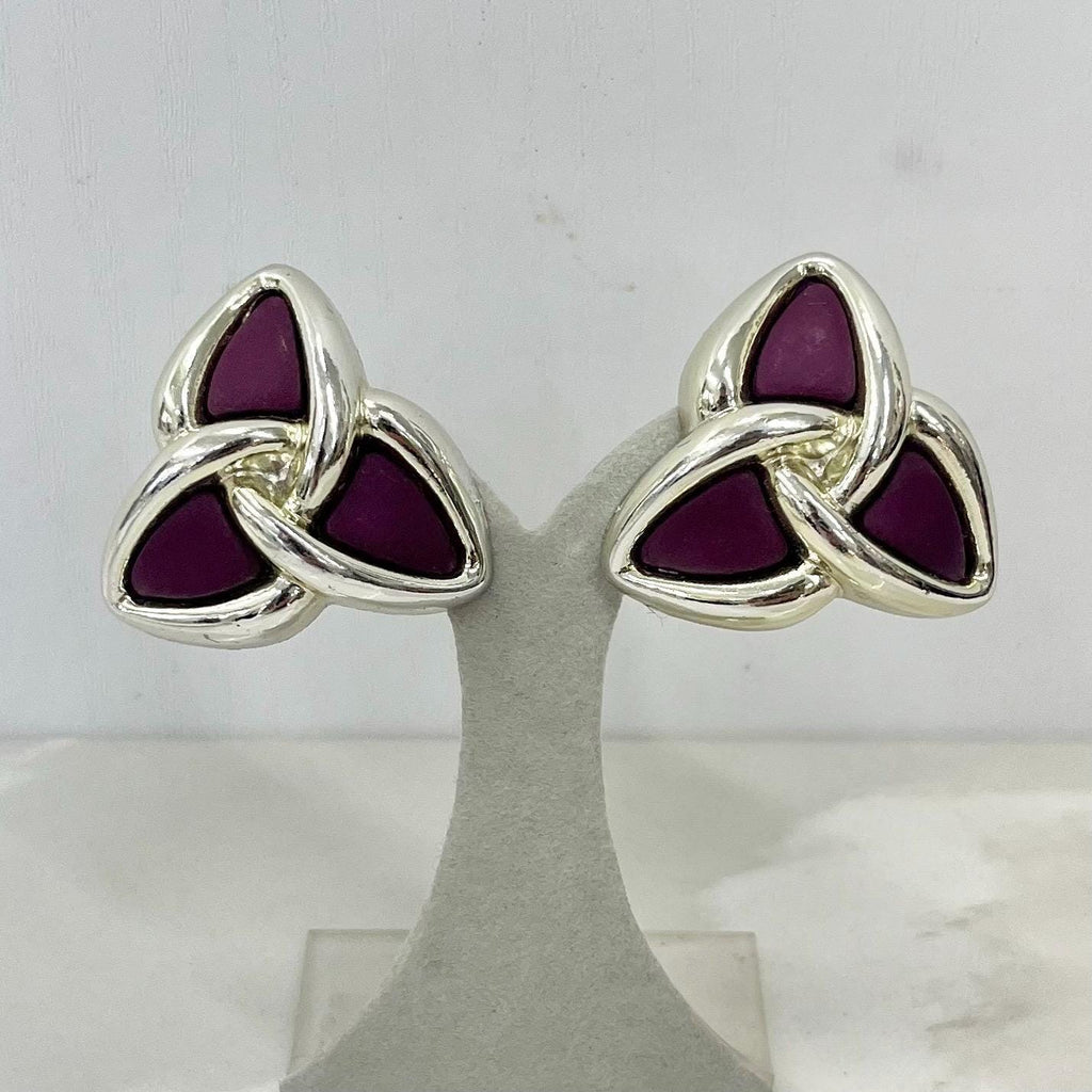 Vintage Chunky Triangular Purple and Gold Tone Statement Clip On Earrings 1980’s - 1990’s MillyOliverVintage
