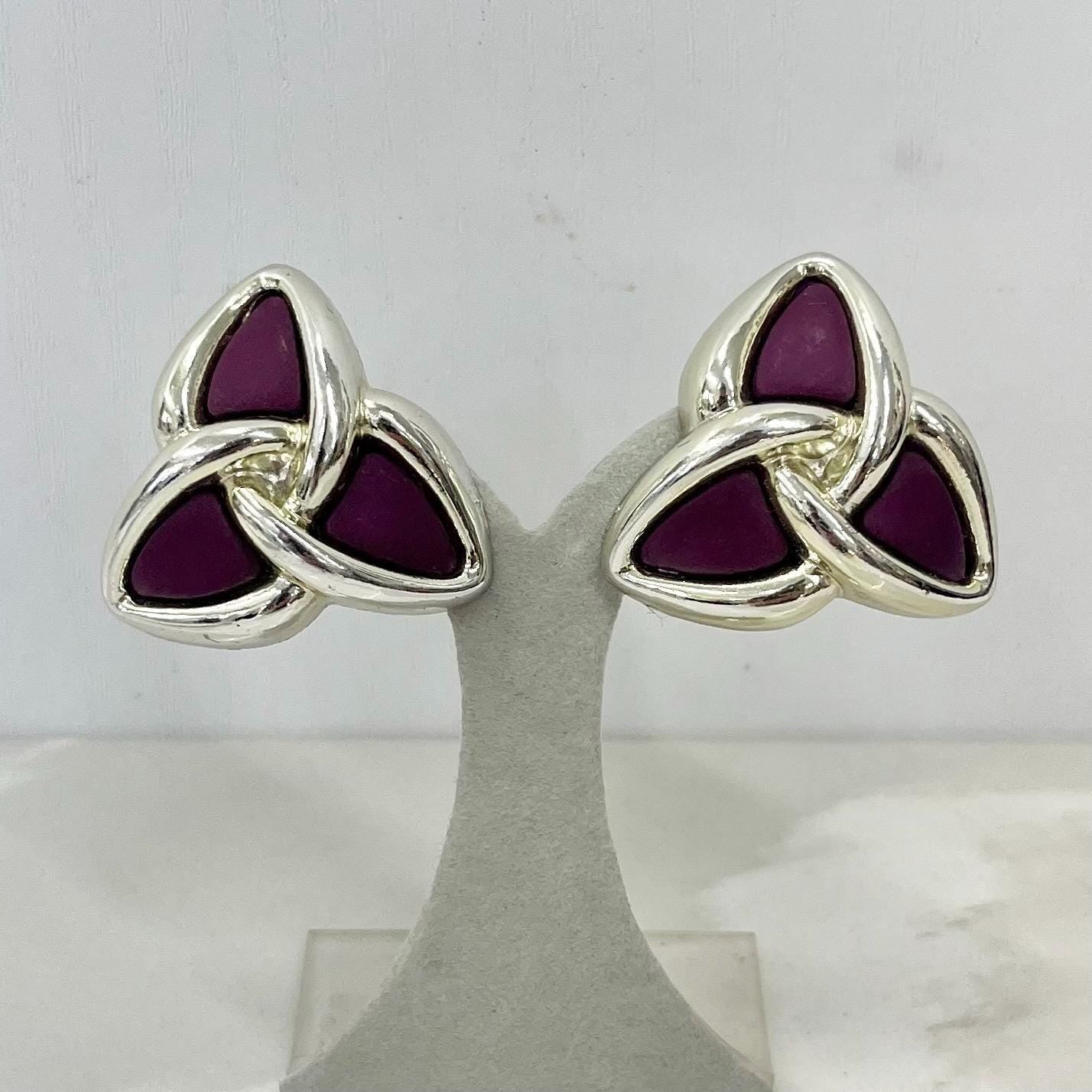 Vintage Chunky Triangular Purple and Gold Tone Statement Clip On Earrings 1980’s - 1990’s MillyOliverVintage