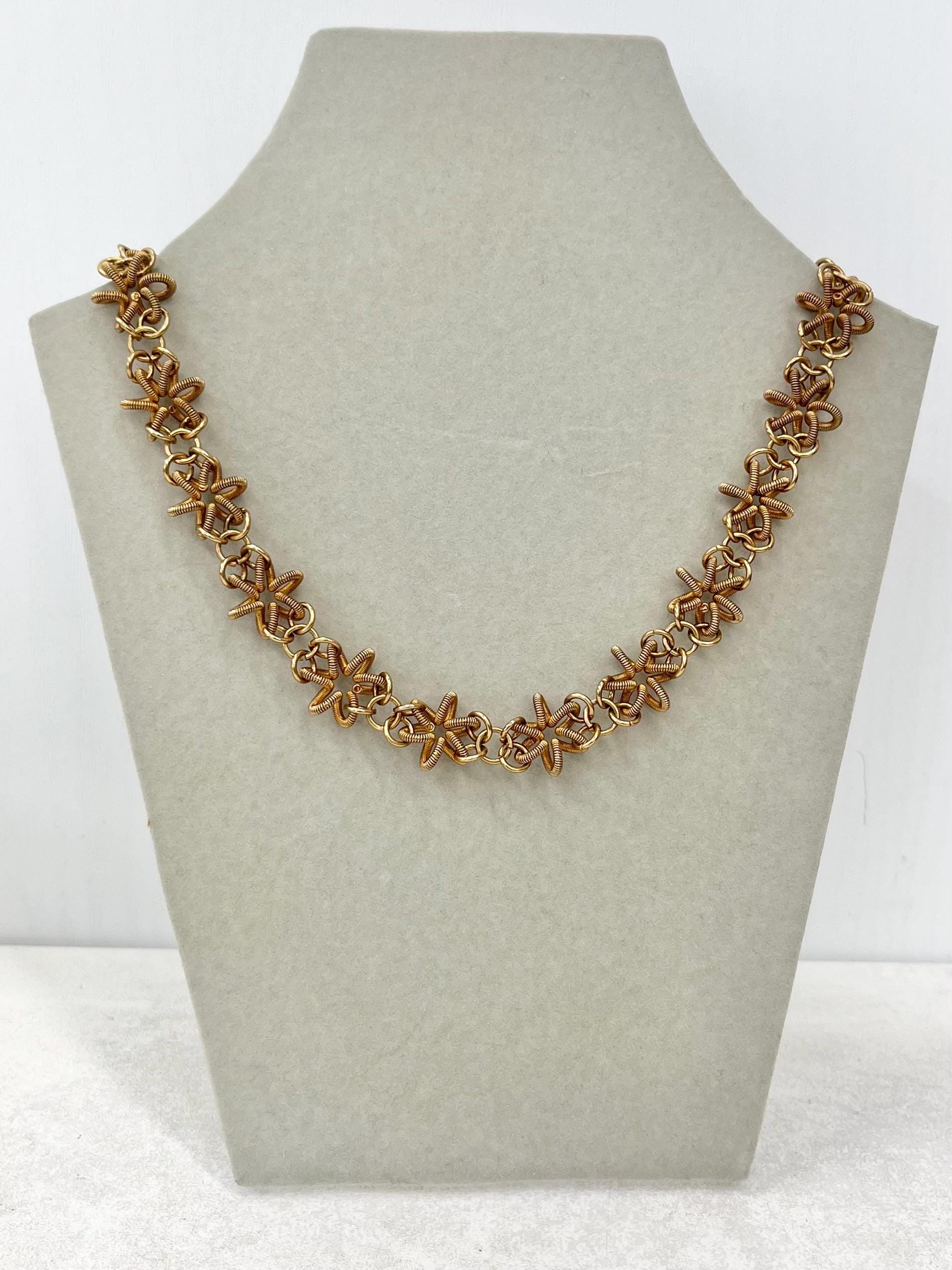 Handmade 16.5” Unusual Gold Tone Coiled Flower Link Chain Necklace MillyOliverVintage