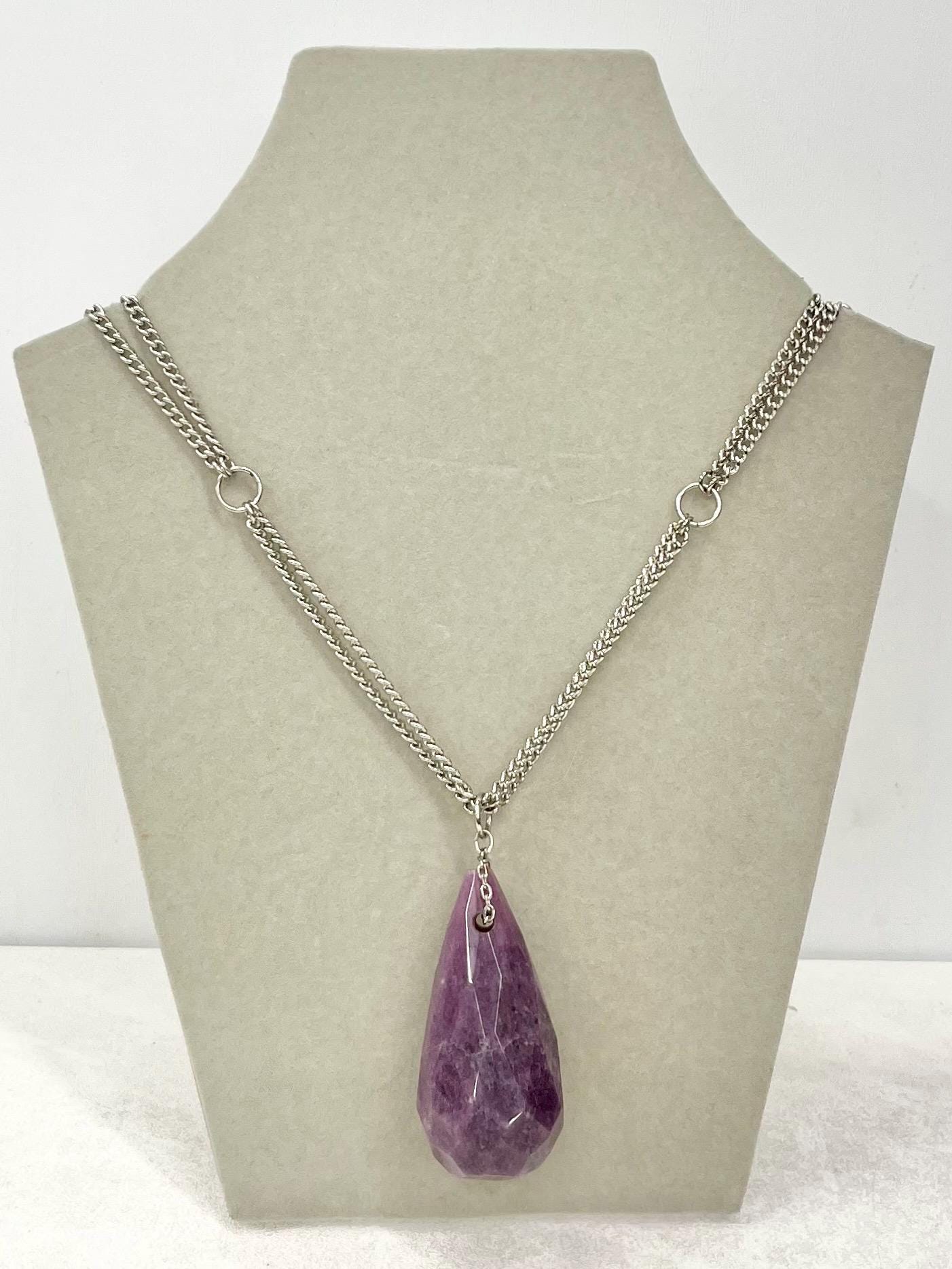 Huge Purple Semi Precious Pendant Silver Tone Necklace - by Milly Oliver MillyOliverVintage