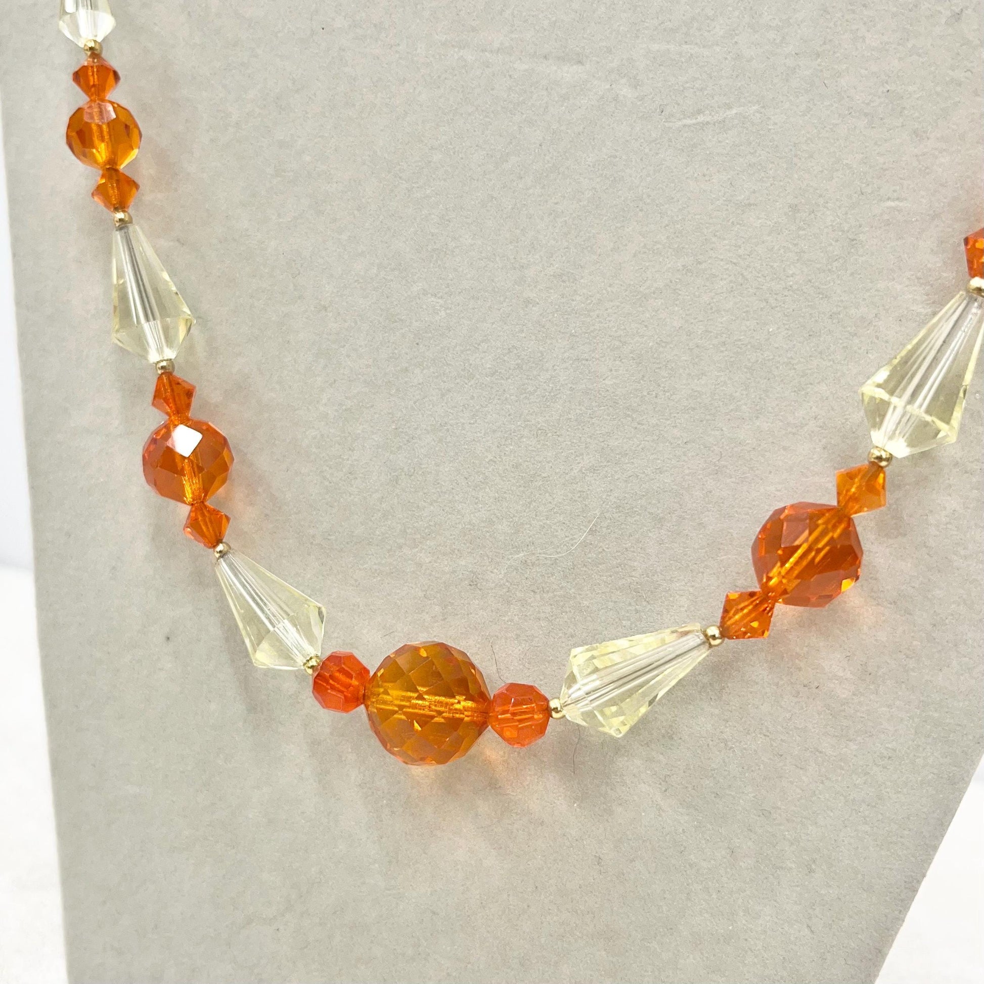 Vintage Orange & Yellow Glass Crystal Manganese Bead Necklace Green UV Reactive Glow 17” Long MillyOliverVintage