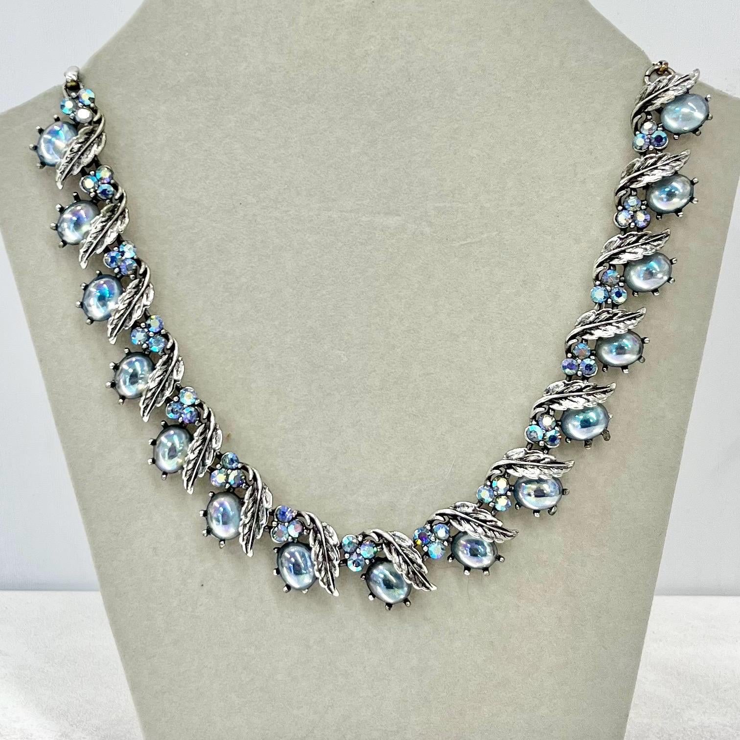 Vintage 1950’s - 1960’s Light Sapphire Blue Aurora Borealis Austrian Crystal Glasd Cabochon Leaf Bead MillyOliverVintage
