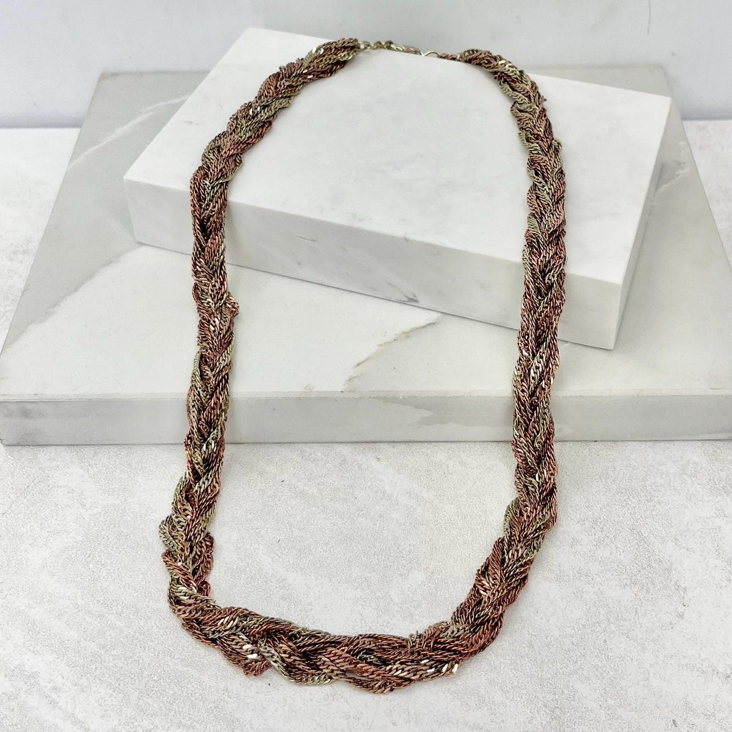 Vintage Two Colour Gold Copper Plate Plaited Chain Necklace 1970’s - 1980’s Statement Power Chain 20” with a 3” Extender Chain MillyOliverVintage