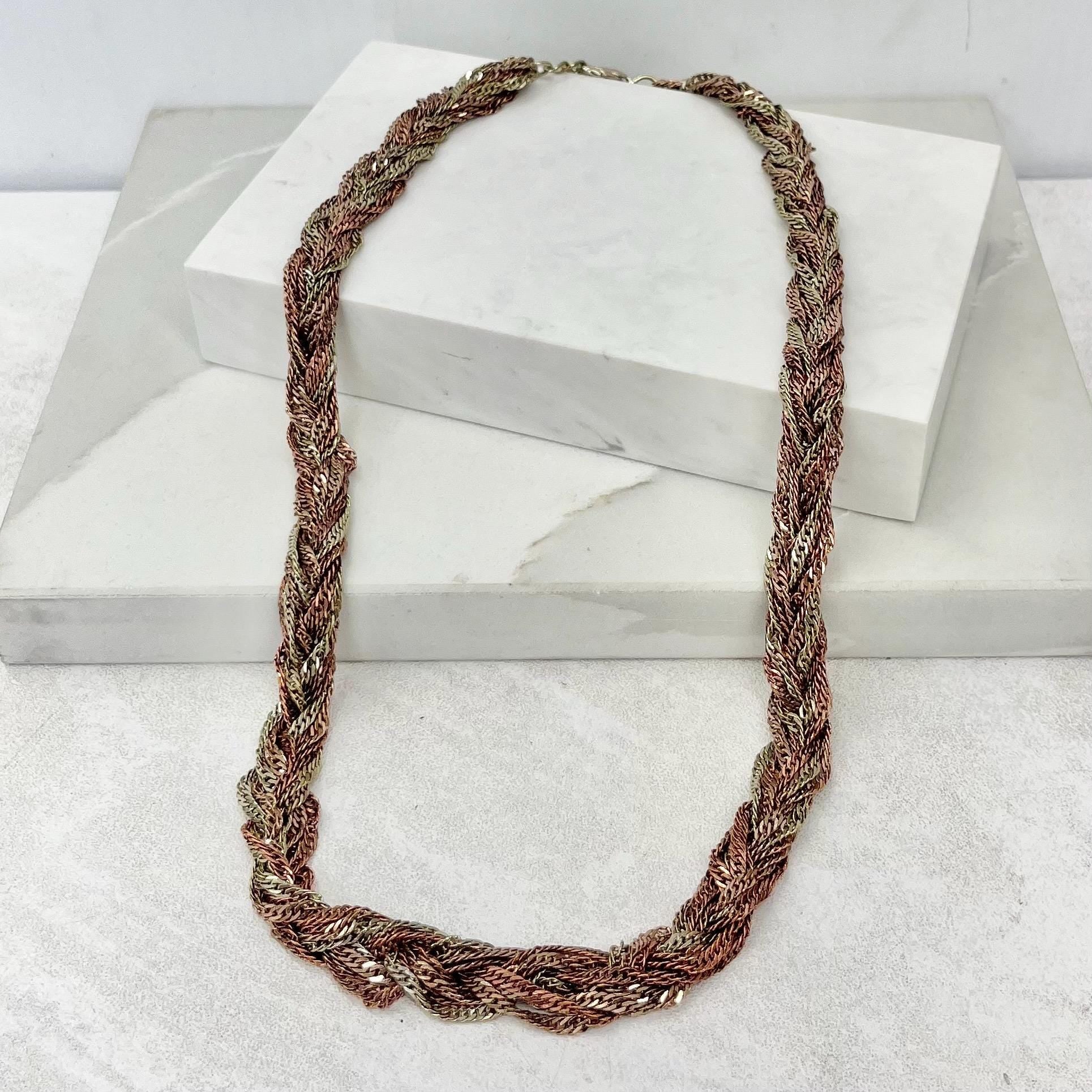 Vintage Two Colour Gold Copper Plate Plaited Chain Necklace 1970’s - 1980’s Statement Power Chain 20” with a 3” Extender Chain MillyOliverVintage