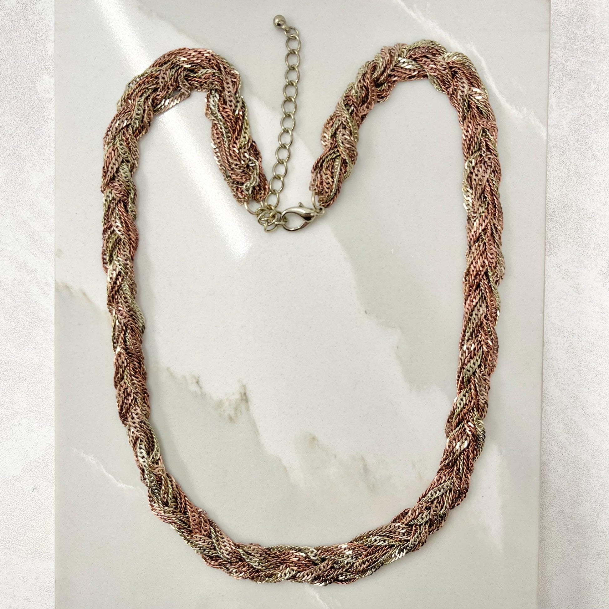 Vintage Two Colour Gold Copper Plate Plaited Chain Necklace 1970’s - 1980’s Statement Power Chain 20” with a 3” Extender Chain MillyOliverVintage