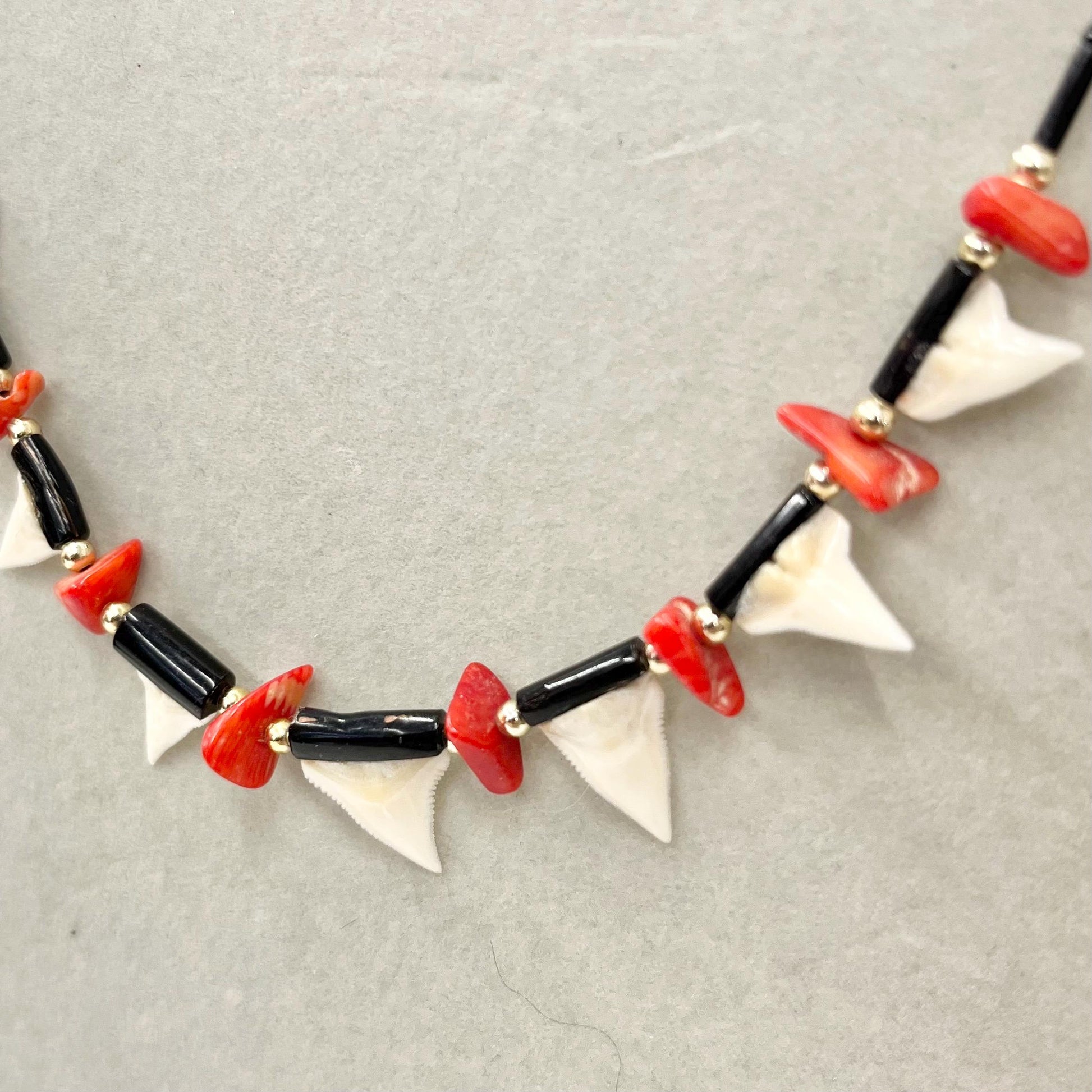 Vintage Black & Red Mounted Sharks Tooth Necklace with Silver Accents 18” Long MillyOliverVintage