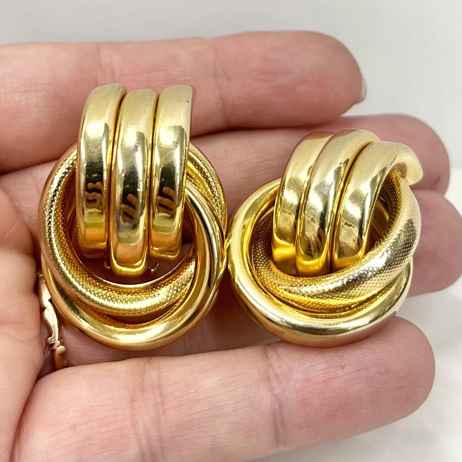 Vintage Gold Plate Large Oversized Knot Effect Clip On Earrings Hollywood Glamour Statement Earrings MillyOliverVintage