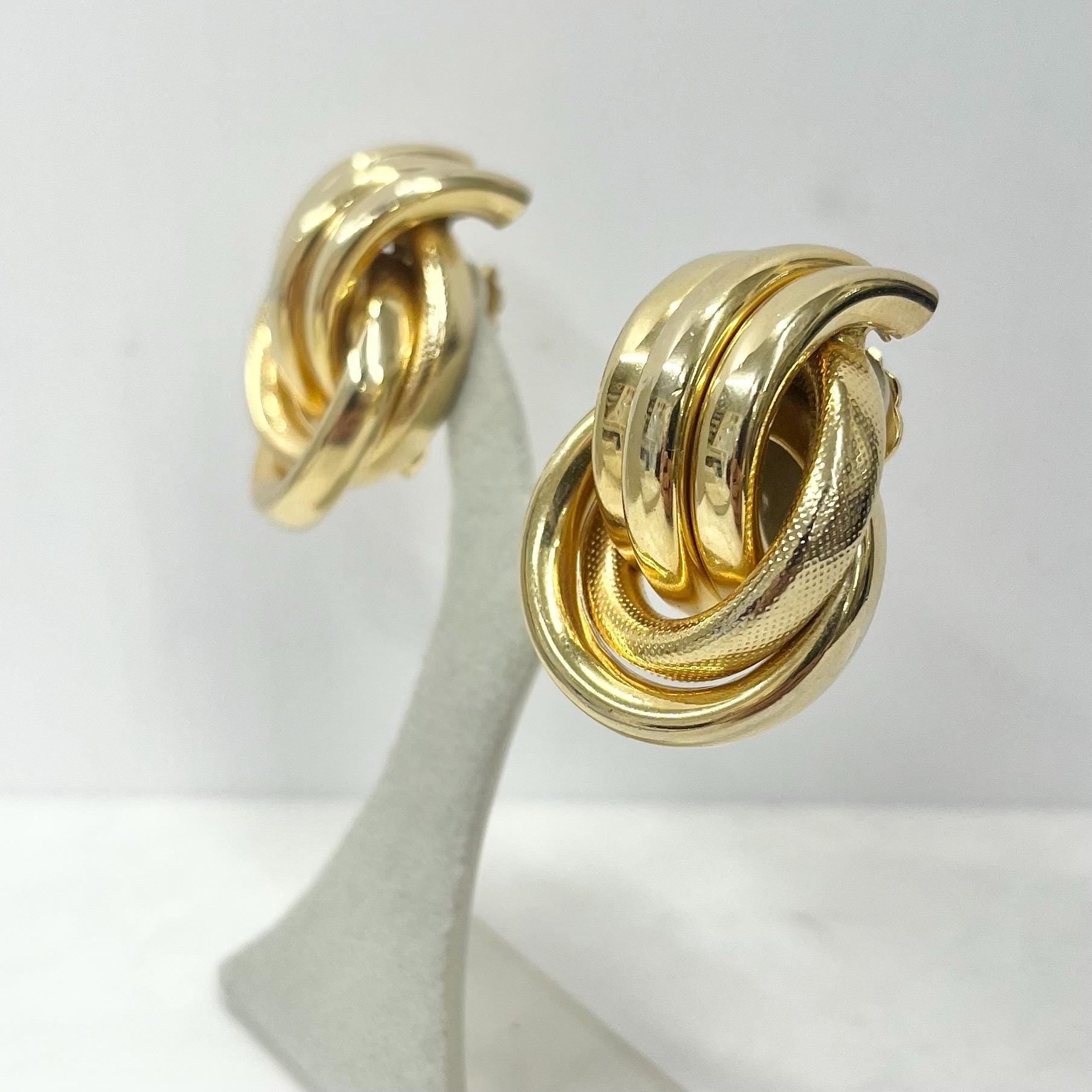 Vintage Gold Plate Large Oversized Knot Effect Clip On Earrings Hollywood Glamour Statement Earrings MillyOliverVintage