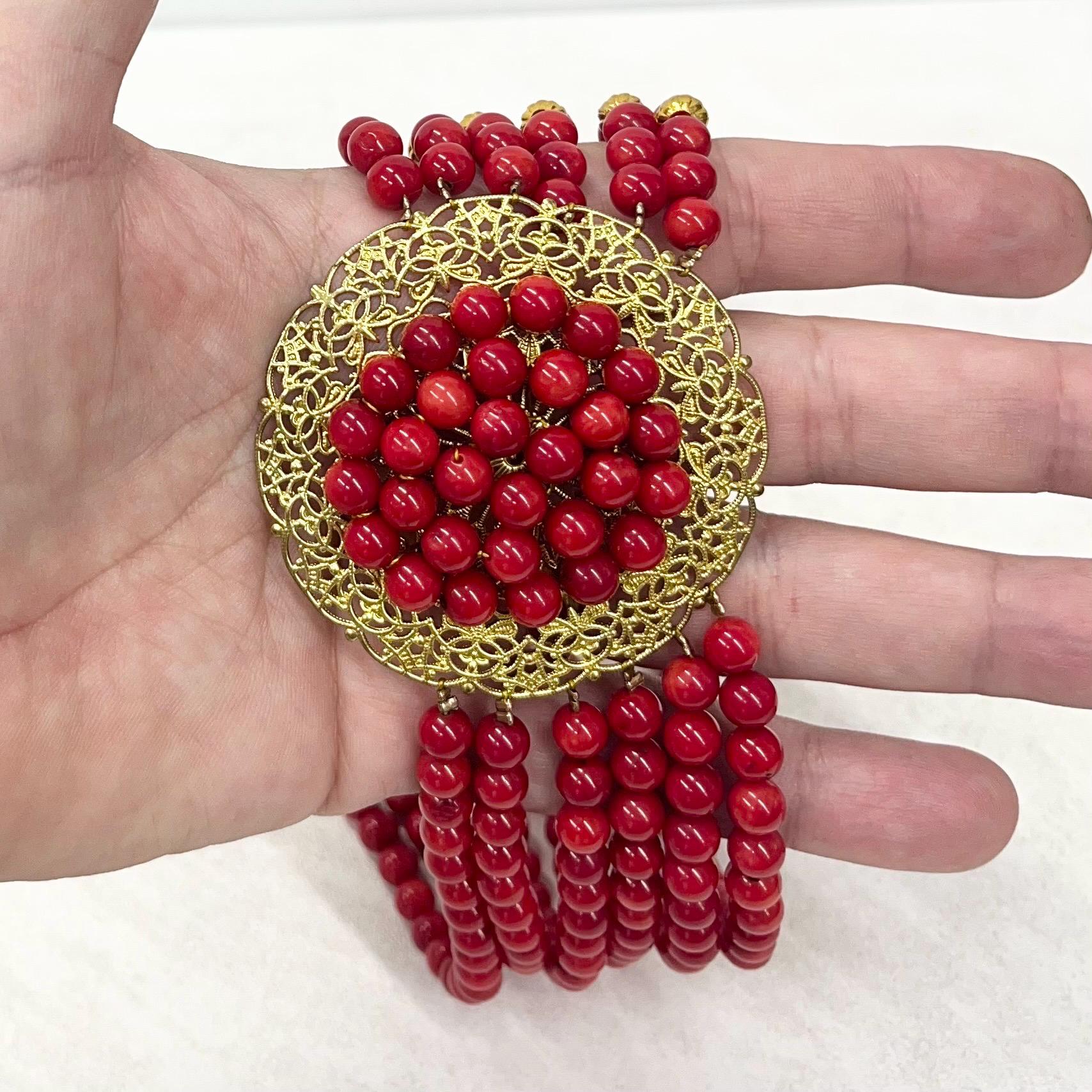 Vintage Red Coral Multi Strand Choker Necklace Statement Red Carpet Piece MillyOliverVintage
