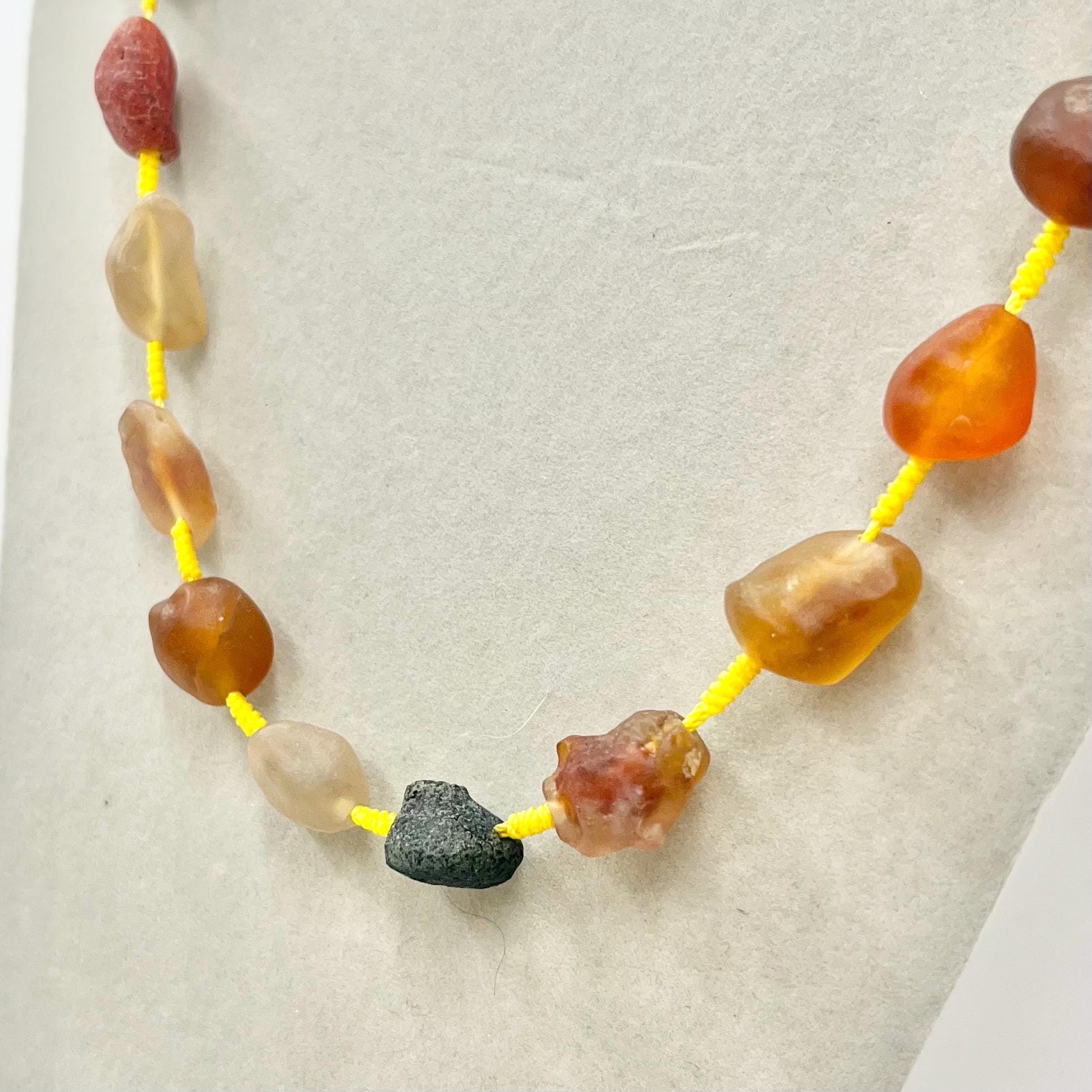 Hand Knotted Desert Gobi Agate Bead Gold Plated Chain Necklace - Milly Oliver Design MillyOliverVintage