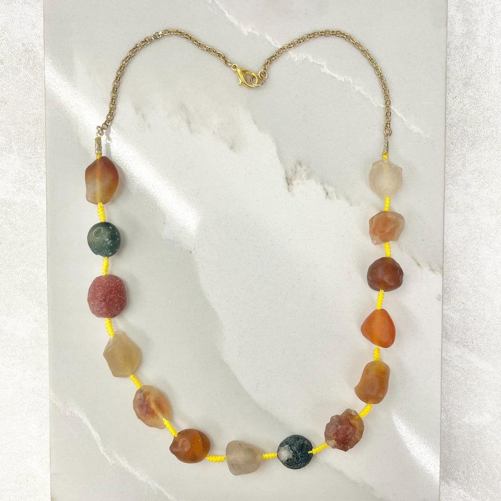 Hand Knotted Desert Gobi Agate Bead Gold Plated Chain Necklace - Milly Oliver Design MillyOliverVintage