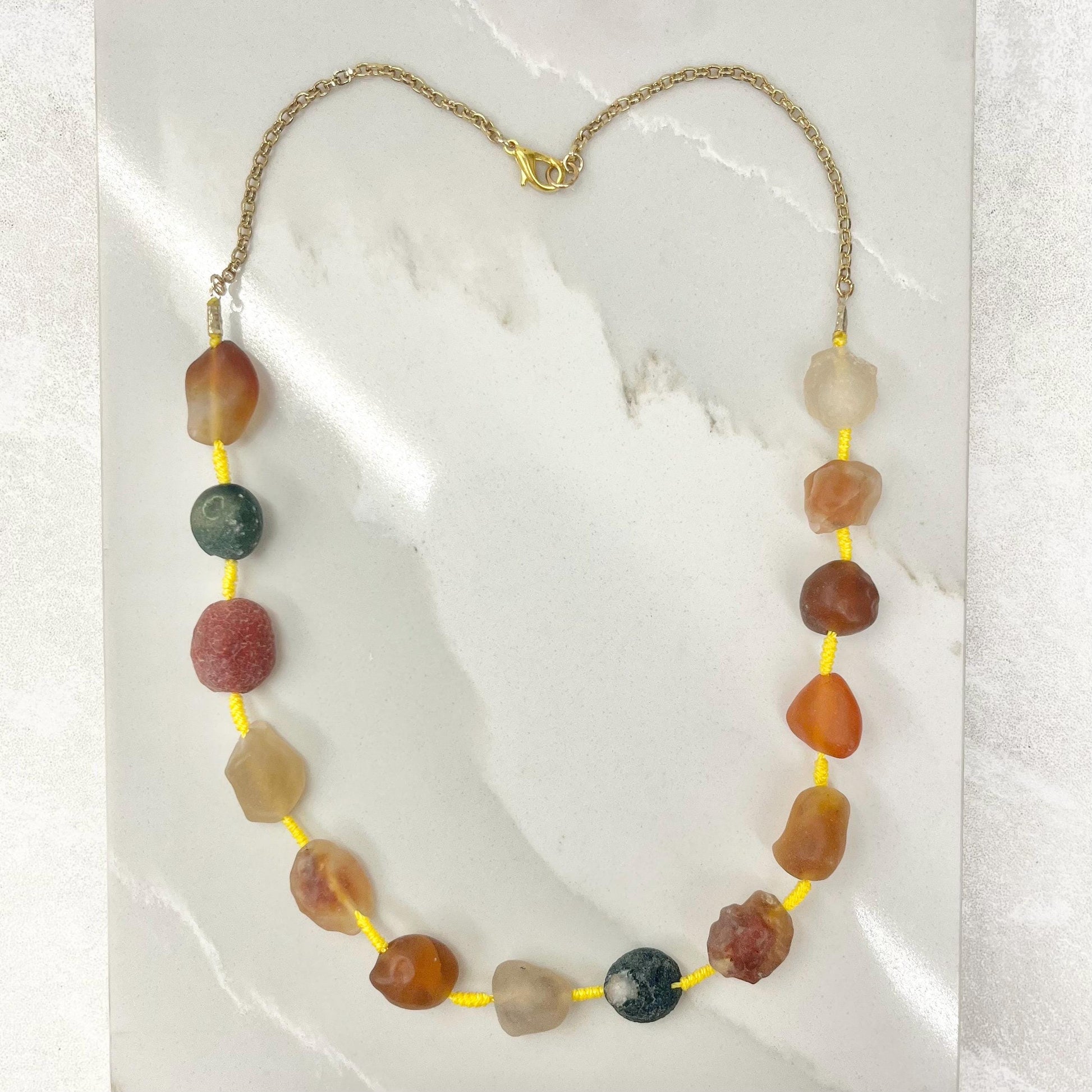 Hand Knotted Desert Gobi Agate Bead Gold Plated Chain Necklace - Milly Oliver Design MillyOliverVintage