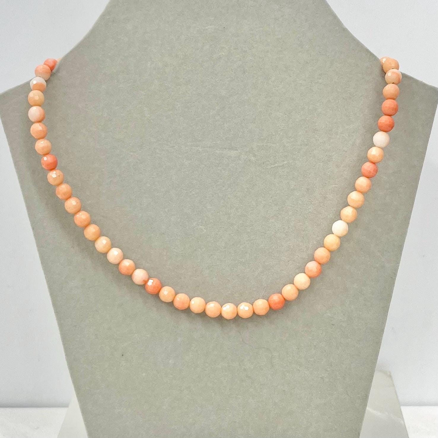 Faceted Pink Coral Bead Necklace with a Gold Plated Toggle Clasp 17” Long MillyOliverVintage