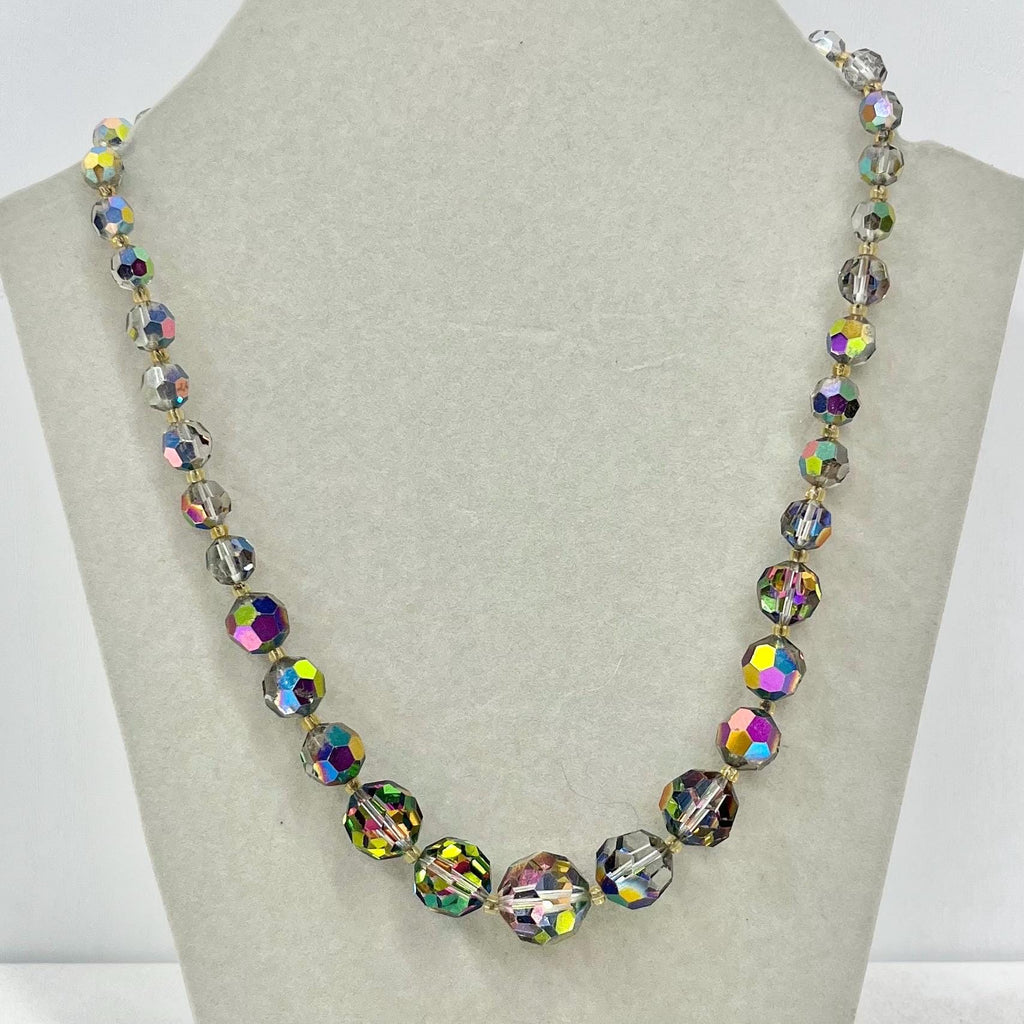 Vintage 1940’s - 1950’s Vitrail Aurora Borealis Graduated Austrian Crystal Bead Necklace 16” with a 2” extender MillyOliverVintage
