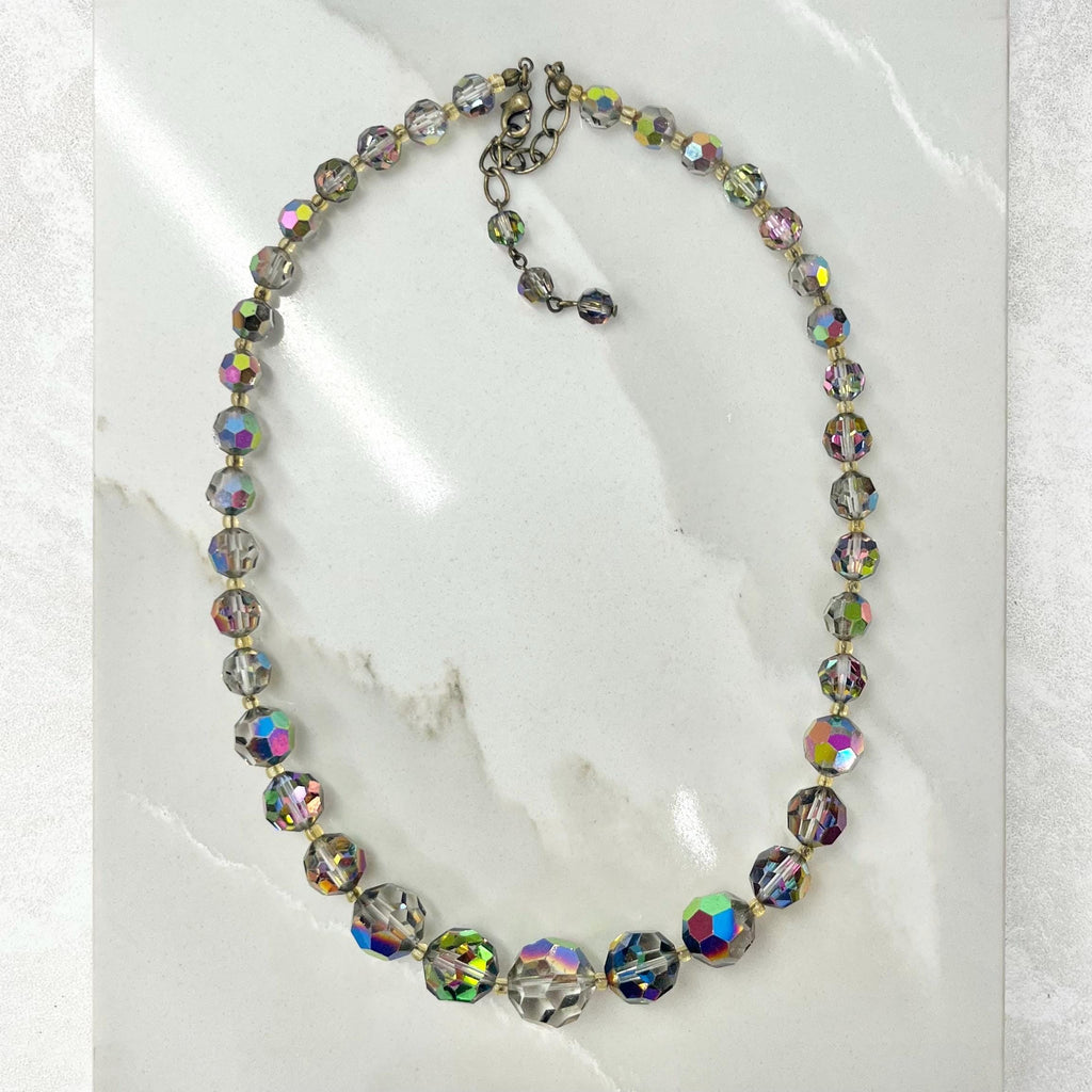 Vintage 1940’s - 1950’s Vitrail Aurora Borealis Graduated Austrian Crystal Bead Necklace 16” with a 2” extender MillyOliverVintage
