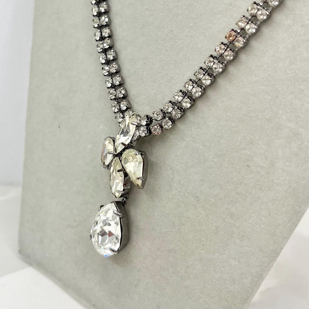 Vintage Silver Tone Clear Crystal Paste Diamante Pear Drop Necklace 1950’s - 1960’s MillyOliverVintage