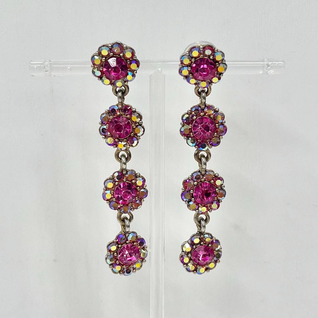 Vintage Fuchsia Pink Long Flower Drop Earrings in a Silver Tone Setting 1980’s - 1990’s MillyOliverVintage