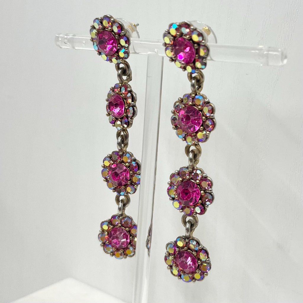 Vintage Fuchsia Pink Long Flower Drop Earrings in a Silver Tone Setting 1980’s - 1990’s MillyOliverVintage