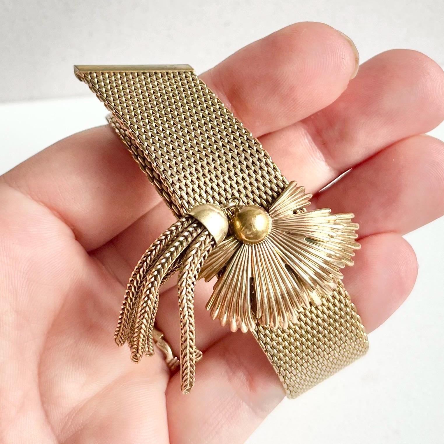 Vintage Gold Plate 1960’s 1970’s Adjustable Mesh Tassle Drop Ribbon Bracelet Fabulously Designed MillyOliverVintage