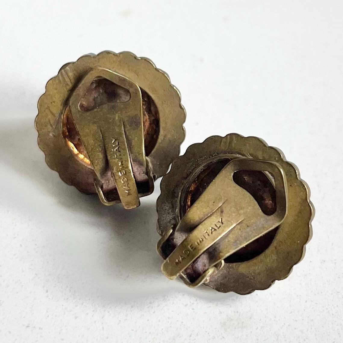 Rare Antique Butterscotch Amber Bakelite Clip on Earrings with a Turquoise Halo Made In Italy 1910-1920’s MillyOliverVintage