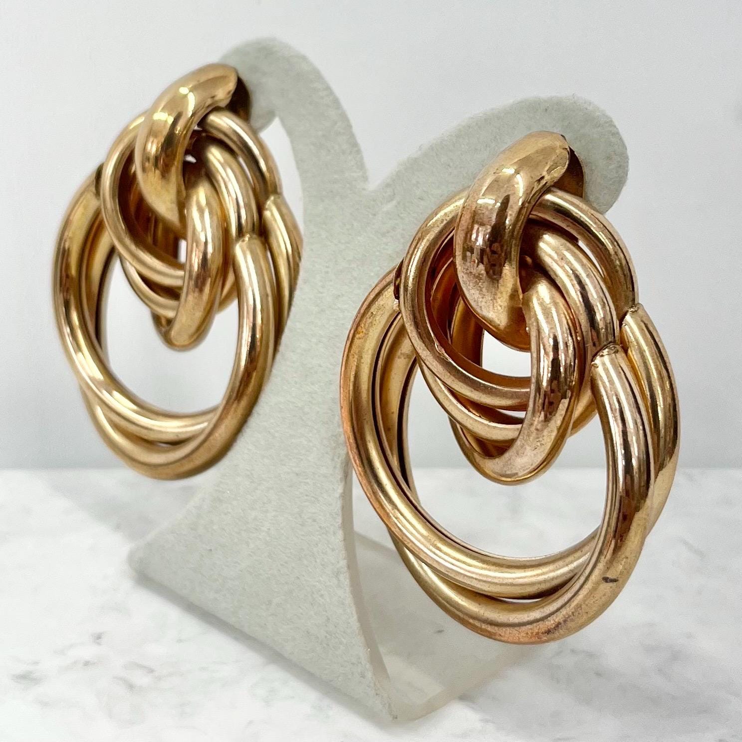 Huge Oversized Vintage Gold Tone Knot Earrings for Pierced Ears 1980’s - 1990’s MillyOliverVintage