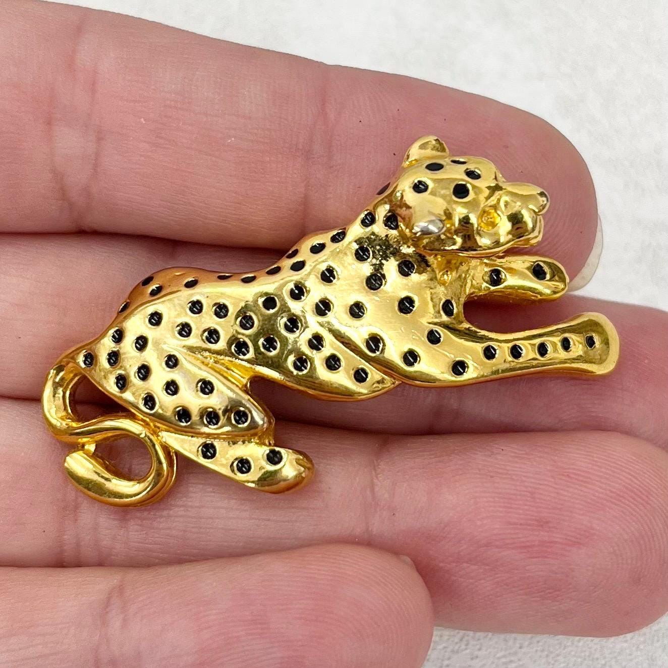 Vintage Gold Plate Spotted Leopard Brooch Big Cat Brooch Costume Jewellery Piece MillyOliverVintage
