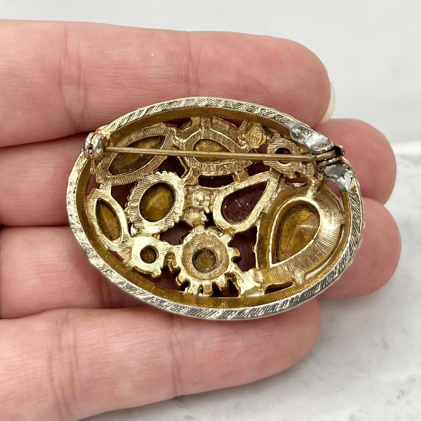 Vintage Sphinx Gold Tone Brooch Large Multi Stone Design Contempory Costume Jewellery Statement Piece MillyOliverVintage