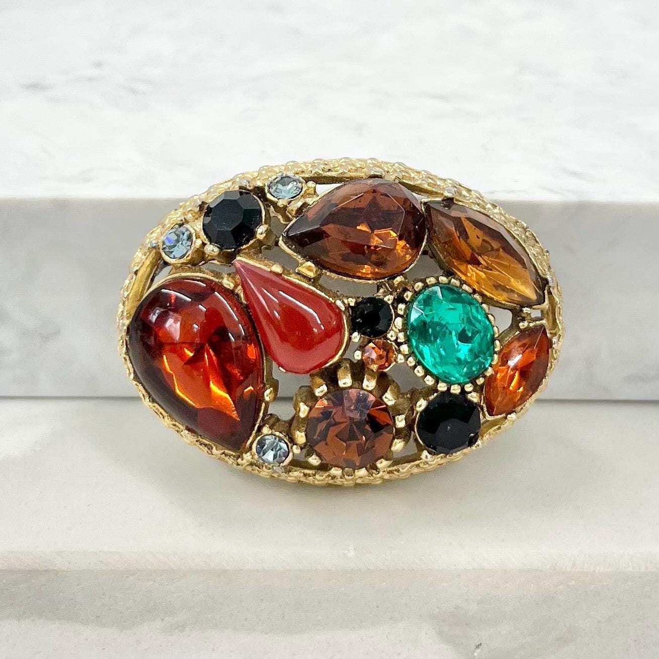 Vintage Sphinx Gold Tone Brooch Large Multi Stone Design Contempory Costume Jewellery Statement Piece MillyOliverVintage
