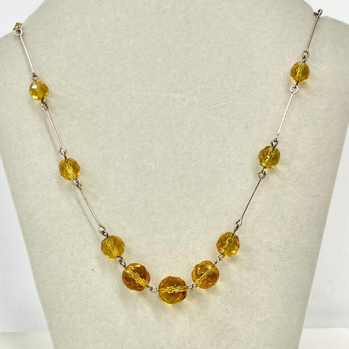 Antique Art Deco Golden Topaz Coloured Czech Glass Bead Necklace Necklace 17” Long MillyOliverVintage