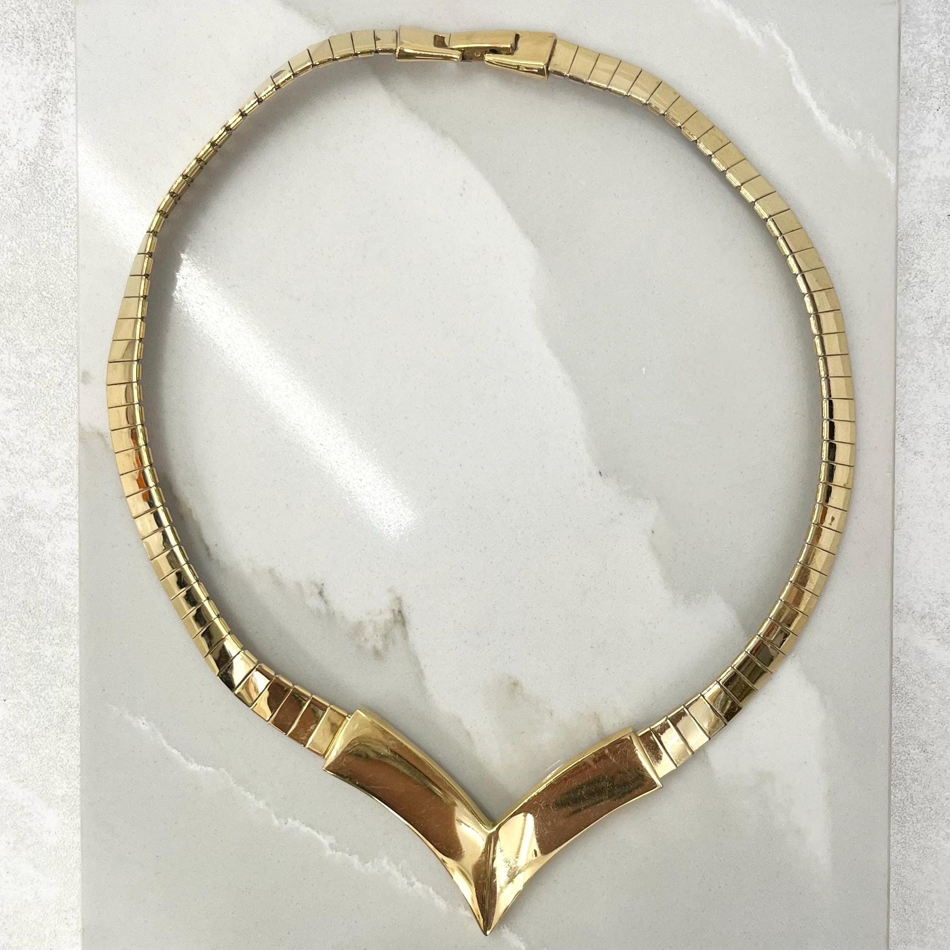 Vintage Napier V Neck Mesh Gold Plate Collar Chain Necklace 1970’s - 1980’s Statement Jewellery MillyOliverVintage