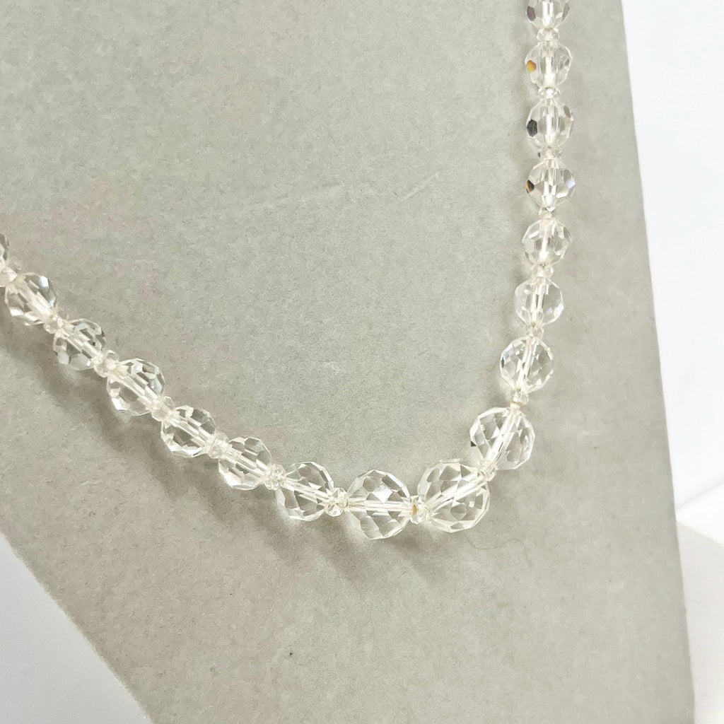 Vintage Art Deco 1930’s Long Clear Faceted Glass Crystal Round Bead Necklace Chunky Vintage Jewellery 16” Long MillyOliverVintage