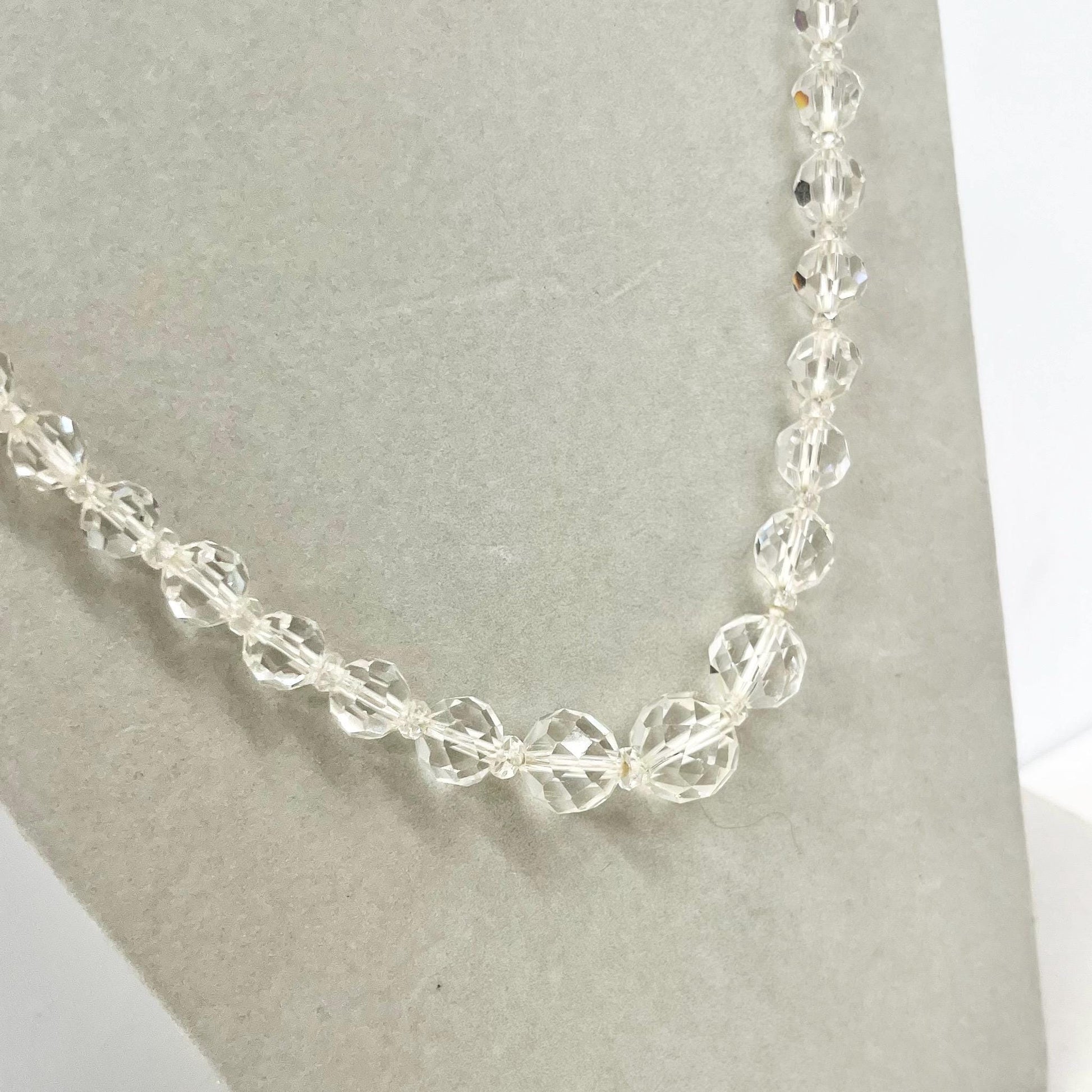 Vintage Art Deco 1930’s Long Clear Faceted Glass Crystal Round Bead Necklace Chunky Vintage Jewellery 16” Long MillyOliverVintage
