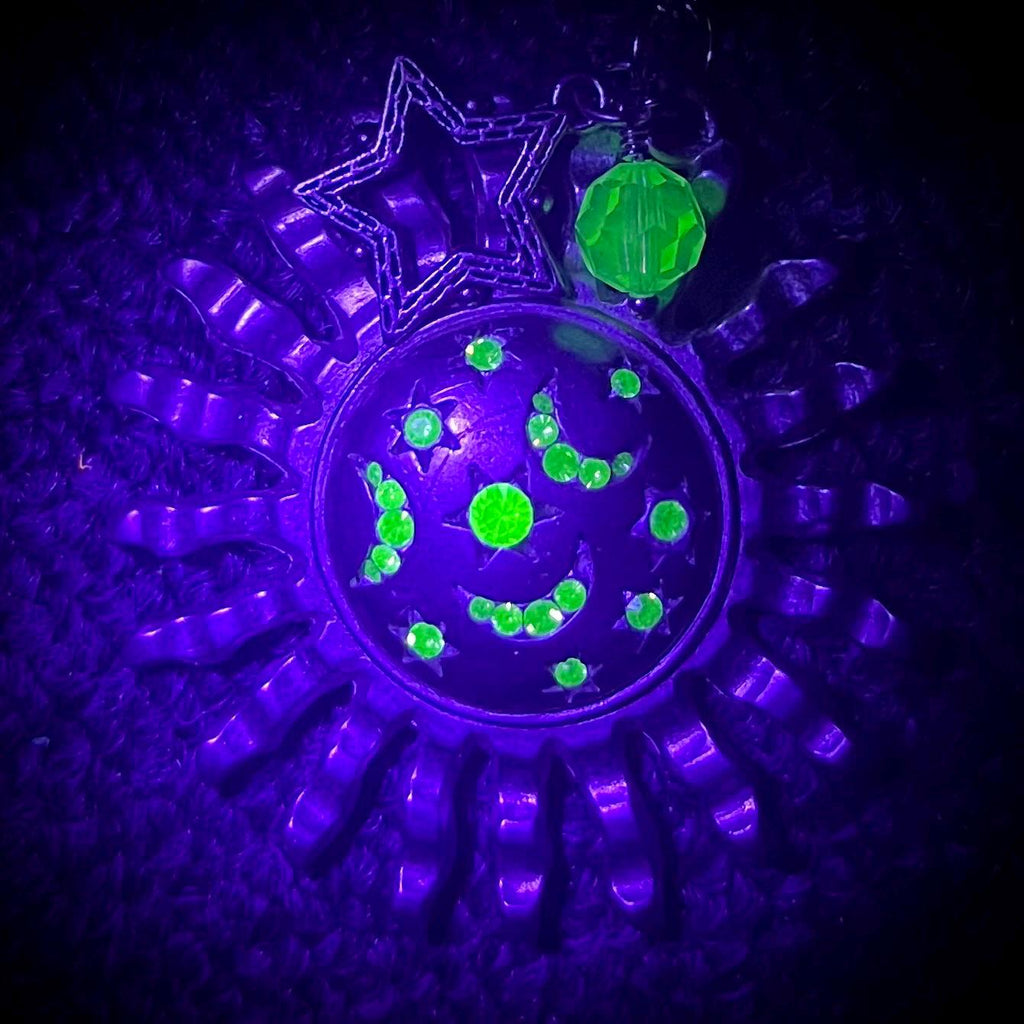Uranium Glass Crystal Sun & Moon Pendant with Vintage Uranium Swarovski Crystal Elements in a Silver Tone Setting MillyOliverVintage