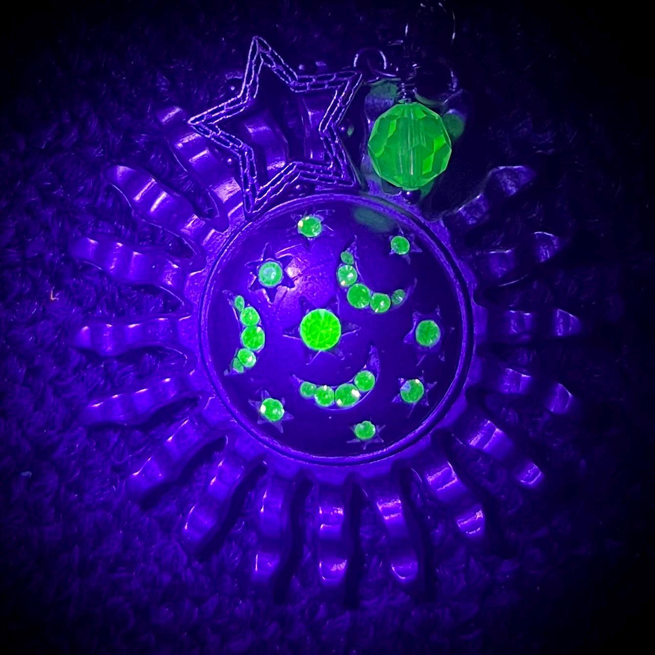 Uranium Glass Crystal Sun & Moon Pendant with Vintage Uranium Swarovski Crystal Elements in a Silver Tone Setting MillyOliverVintage